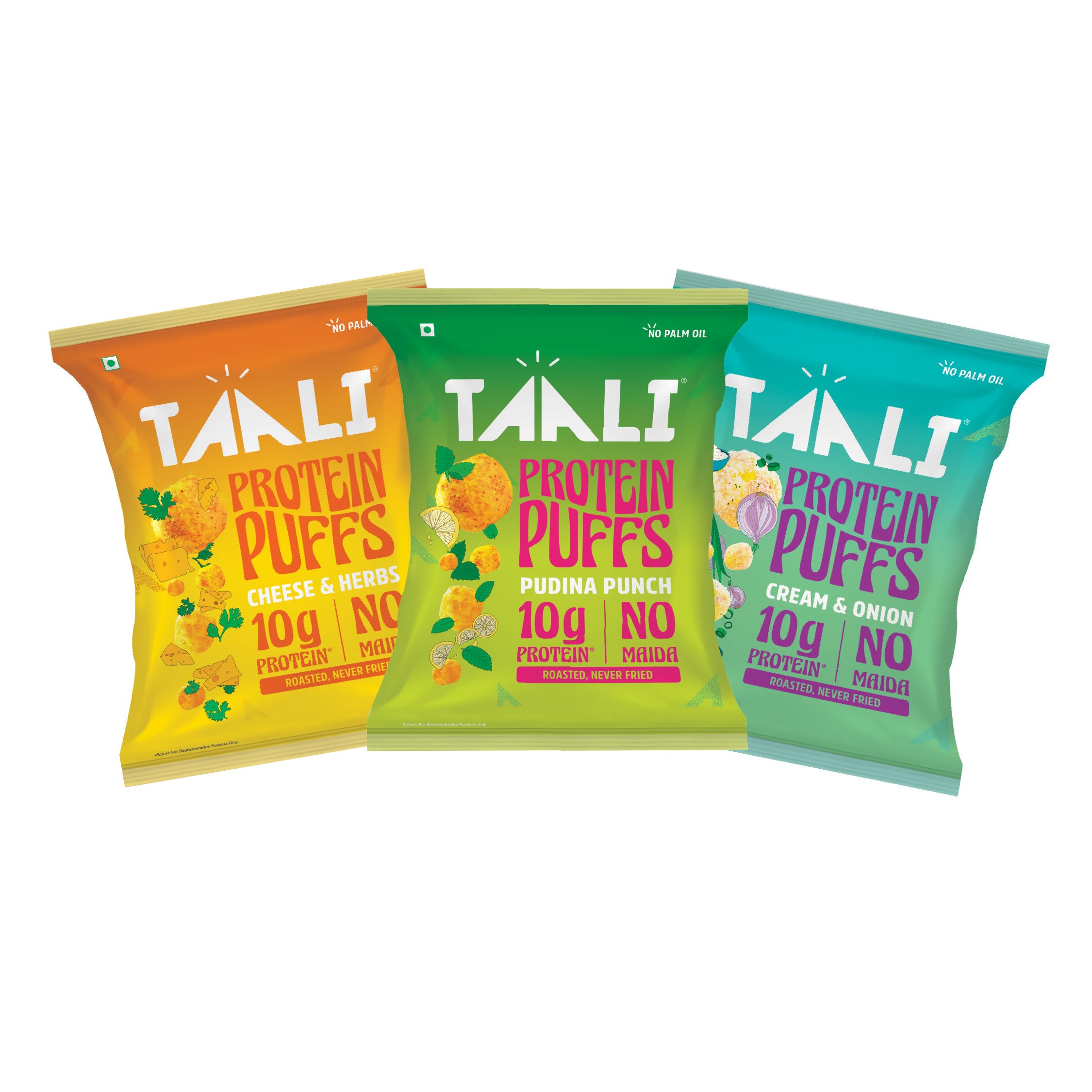 Jowar & Protein Puffs | 60 gm (Pack of 3) | Pudina Punch, Cheese & Herb, Cream & Onion | Healthy Roasted Tasty Snacks, Ready to eat | 100% Veg., Gluten free products, No Cholesterol, No