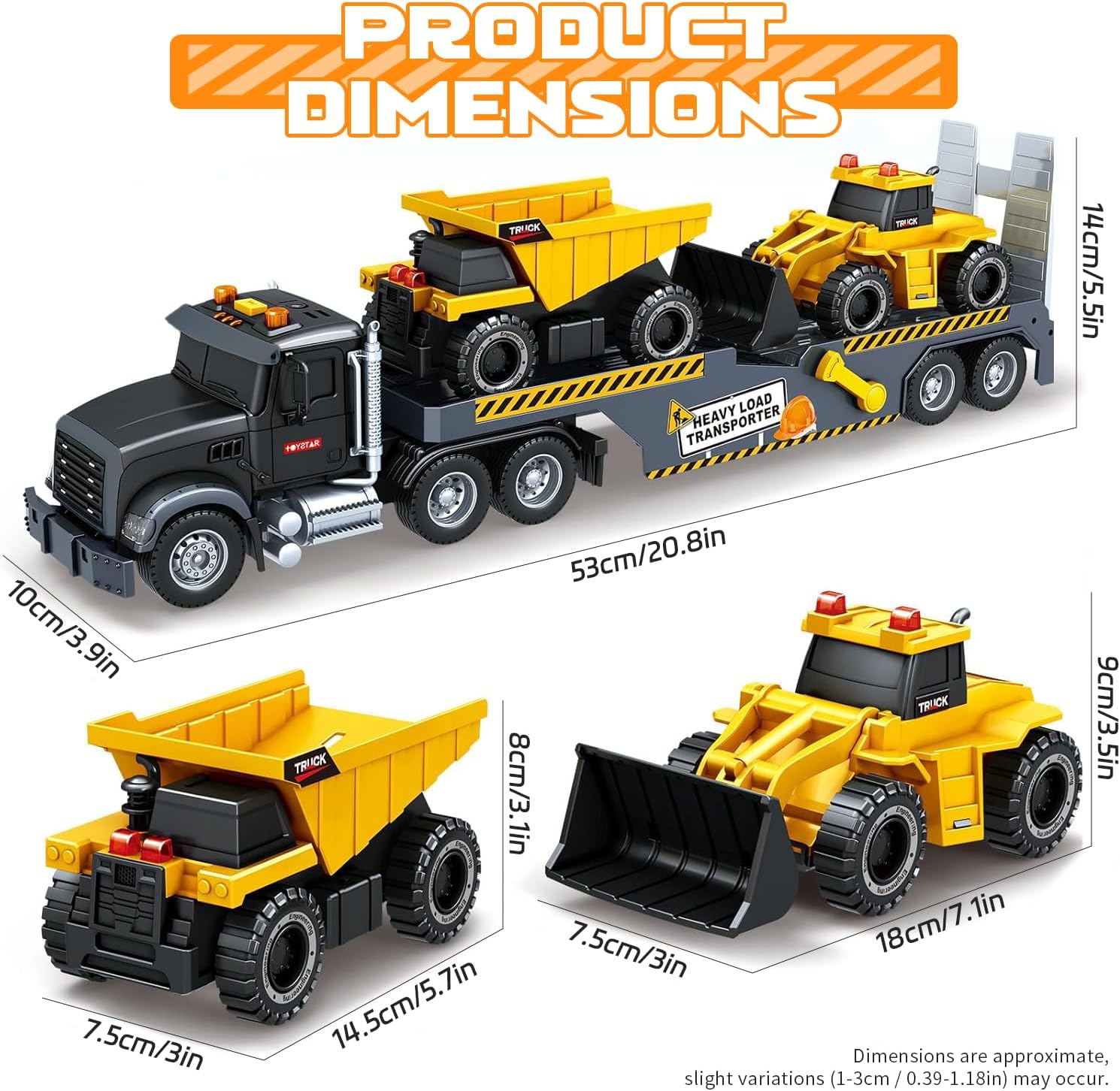 Construction Carrier Truck Toys,21" Semi-Trailer Toy with Excavator and Dump Toddler Boy Toys for 3 4 5 6 7 Years Kids Friction Powered Vehicle Car Toy with Lights & Sounds, Birthday for Boys Girls