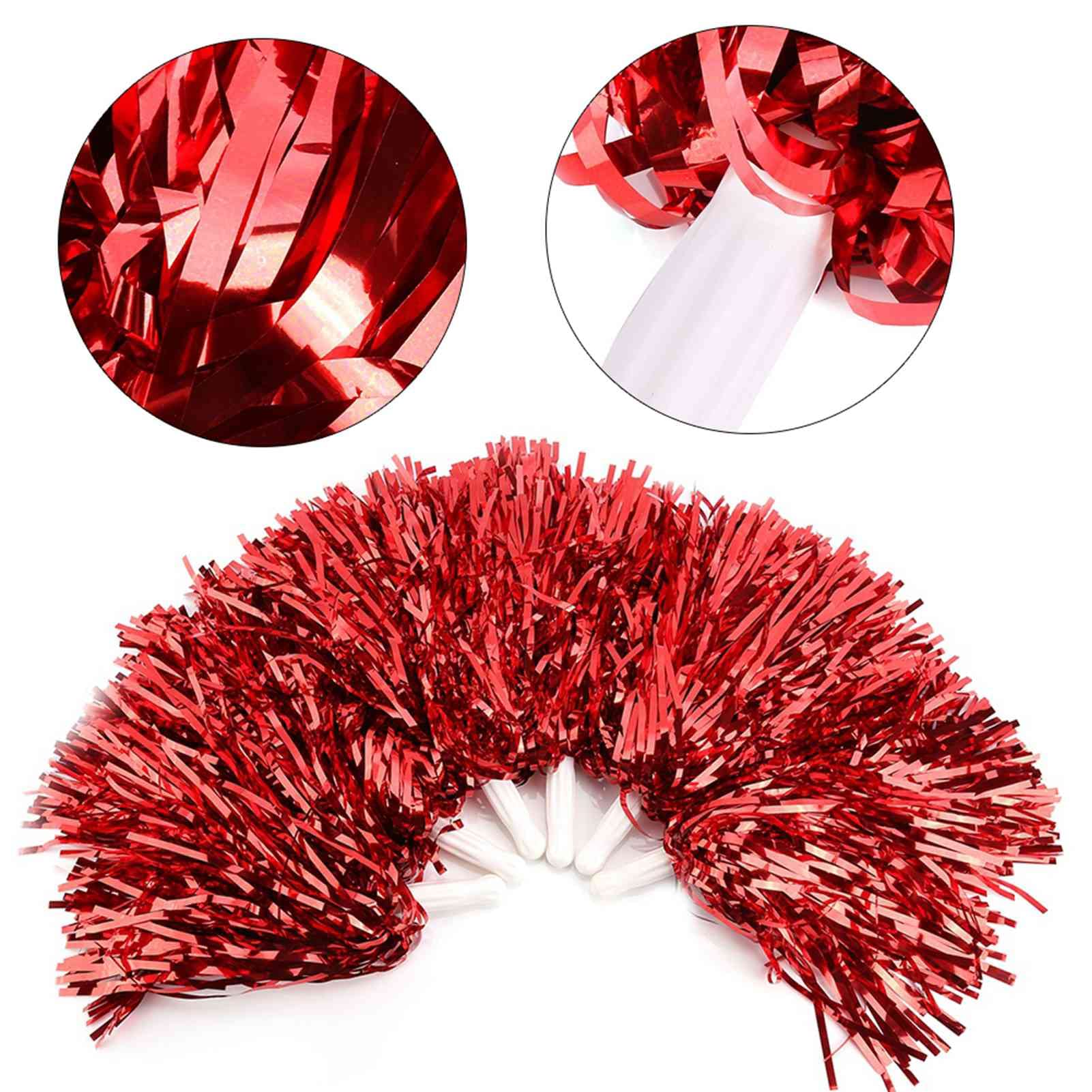 Cheerleading Poms, 7 Colors 12PCS Pompoms Cheer Costume Accessory Party Dance Accessory Sports Pompoms Cheer (Red)