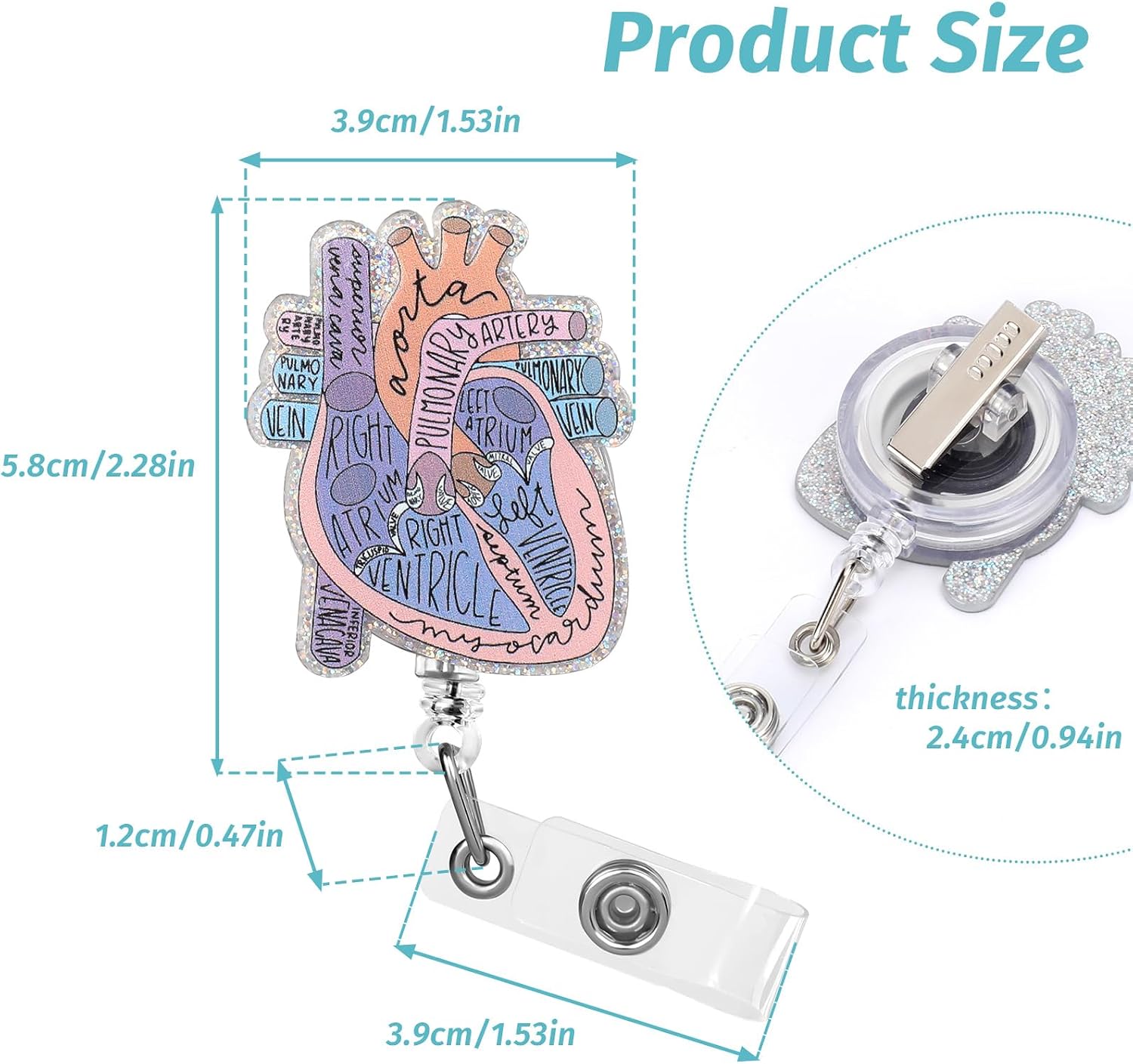 Funny Cardiac Badge Reel – Retractable ID Holder For Nurses, Doctors, Teachers, With Heart Anatomy Design - View #2
