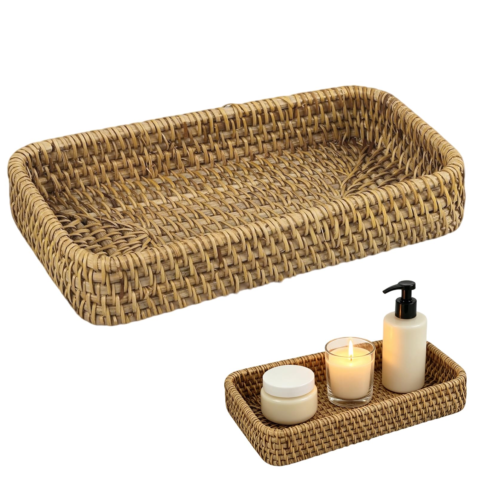 Saituo Home Wicker Tray, Decorative Tray Handwoven Natural Rattan Tray