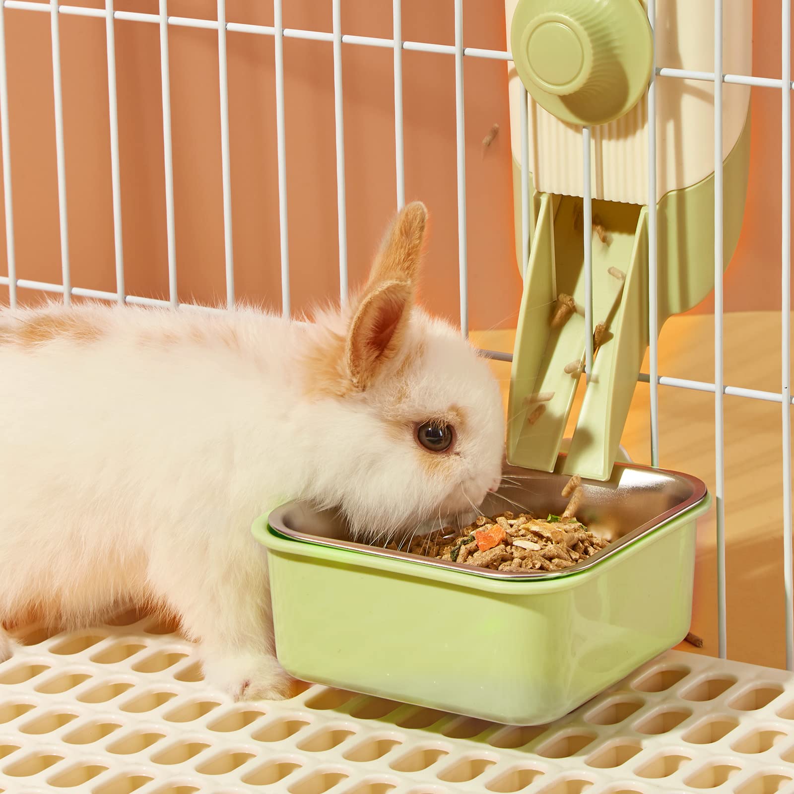 Suspendre Gamelle pour Animal Cage, Amovible Inoxydable 2 en 1 Gamelle Eau Chien Lapin pour Chiot Chat Lapin Cochon d'Inde Hérisson Oiseaux (Vert)