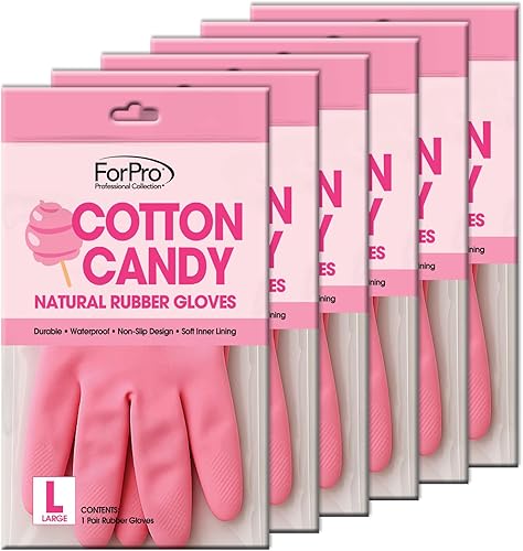 Miniatura 3 de ForPro - Guantes de goma natural, 6 pares de guantes reutilizables multiusos para limpieza del hogar con forro interior suave, impermeables y