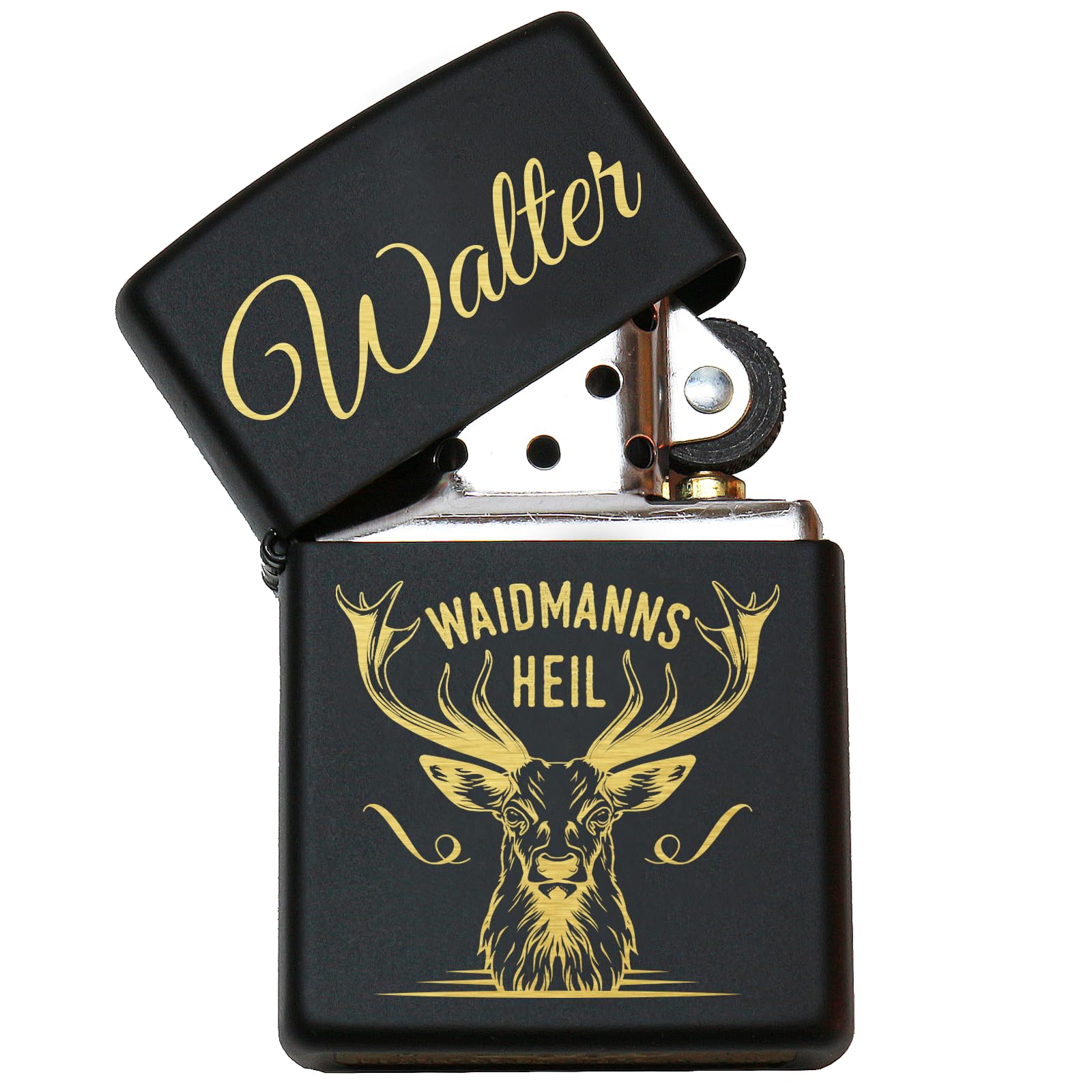 Waidmannsheil Hirsch Zippo Feuerzeug mit Gravur personalisiert | Geschenkidee Jäger Geschenke Männer