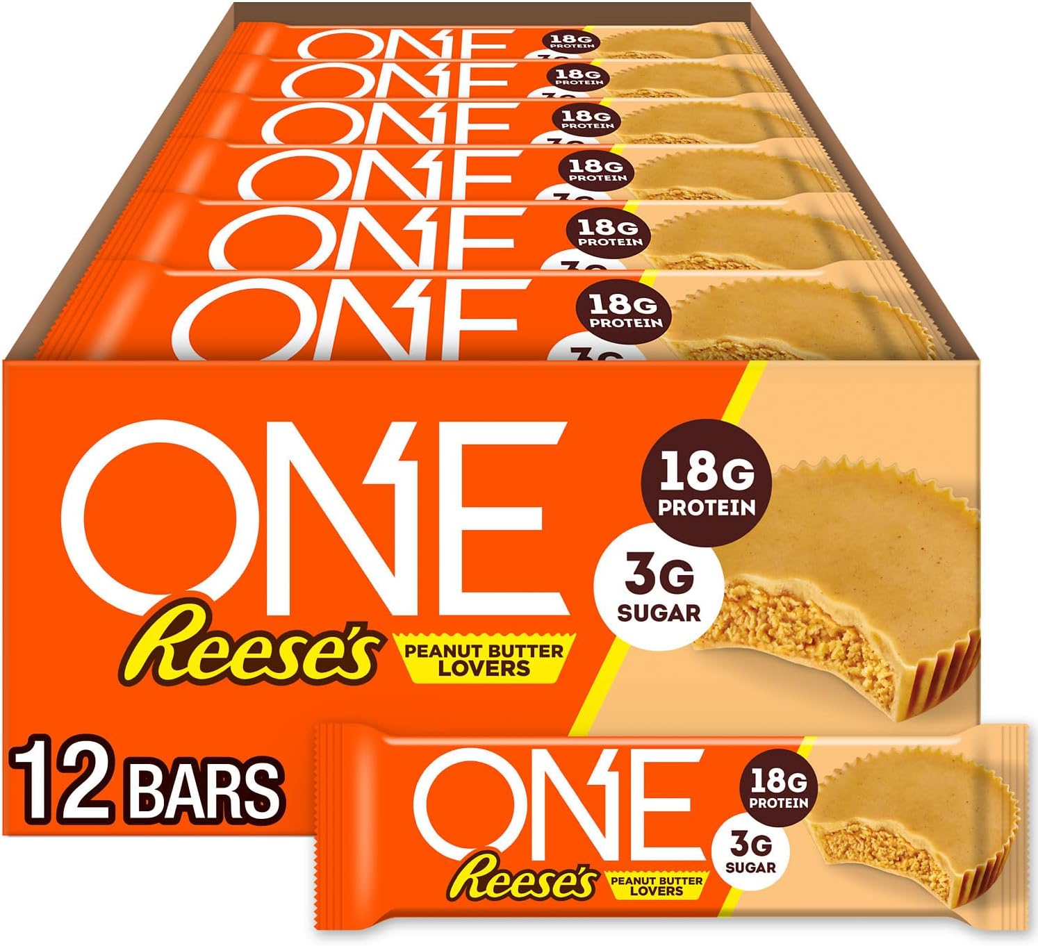 Protein Bars, Reese's Peanut Butter Lovers, Gluten Free with 18g Protein and 3g Sugar, Pantry Staples, 2.12 oz (12 Count)
