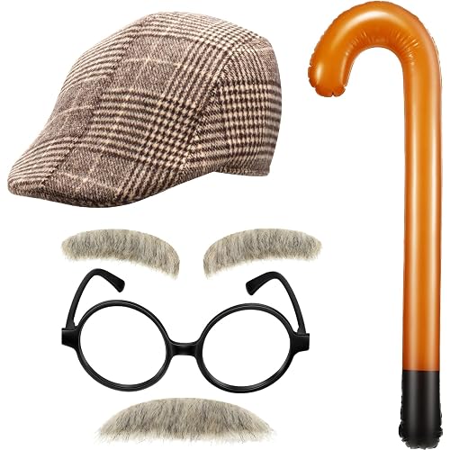 Skylety 6 Pieces Old Man Costume Kit Grandpa Accessories for 100 Days of Party Cosplay Dress up Outfit