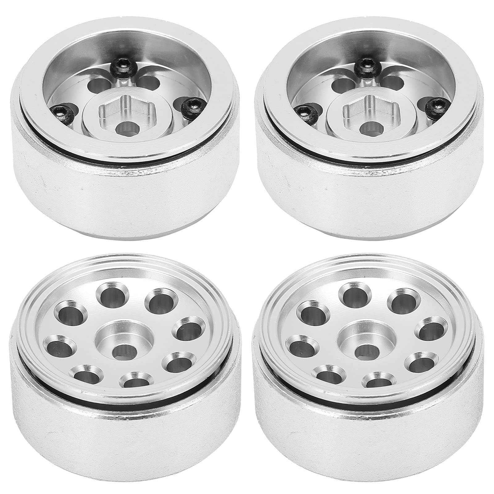 Accesorio duradero de aleación de aluminio con cubo de rueda RC para modelo de simulación Axial 1/24 (Silver)