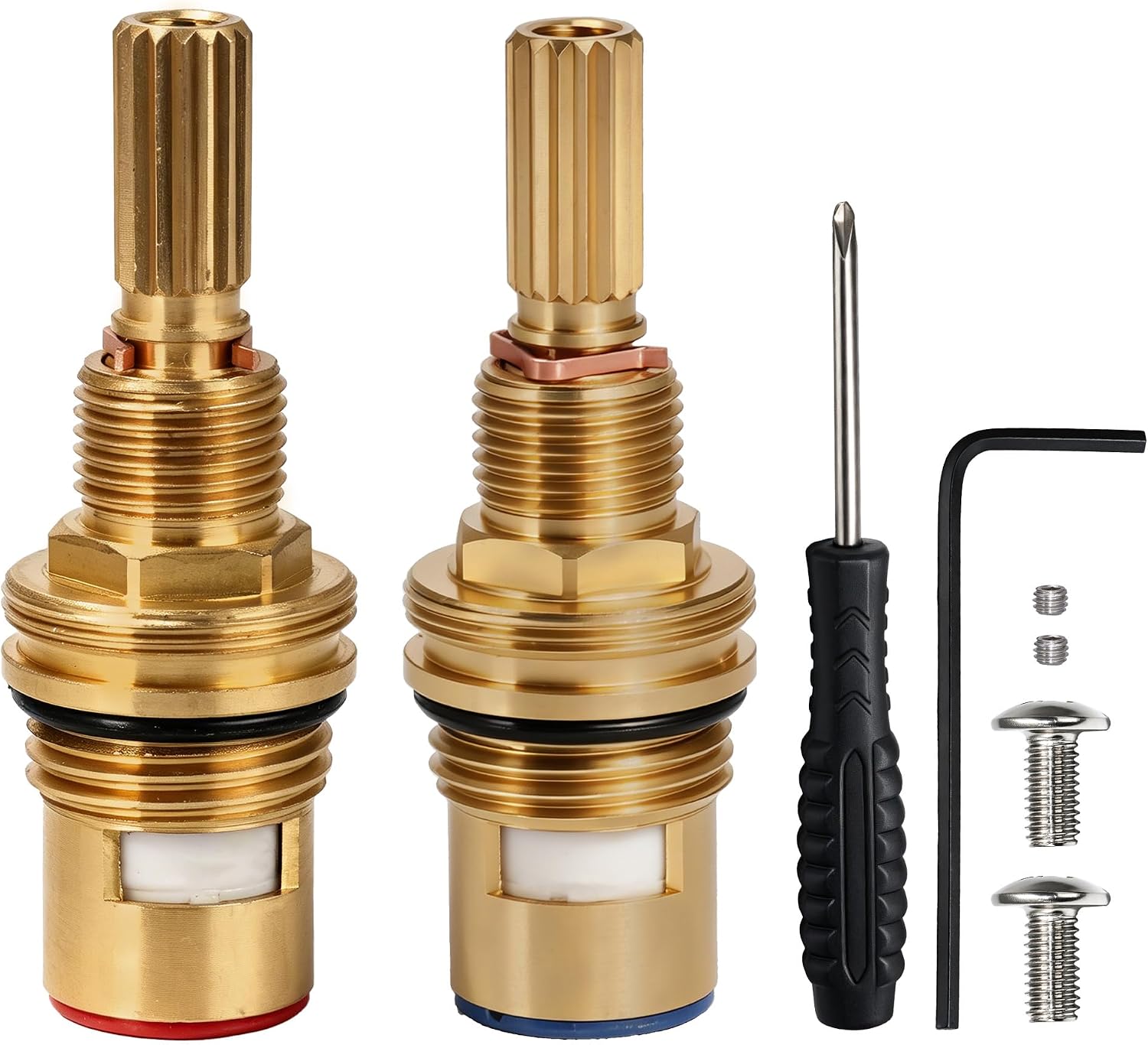 Brass 1-001 & 1-002 Faucet Ceramic Cartridge Compatible with Newport Brass | Cold (1-001) & Hot (1-002) Ceramic Disc Cartridge Replacement Set, for Bathroom Kitchen Widespread Faucet Valve Stem, 1-Pair