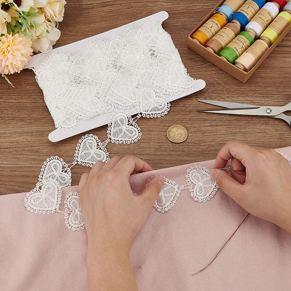 FINGERINSPIRE 7.5 Yards/6.86M Heart Applique Lace Trim in White, Polyester Material, Perfect for Wedding & Romantic Occasions - Image 3