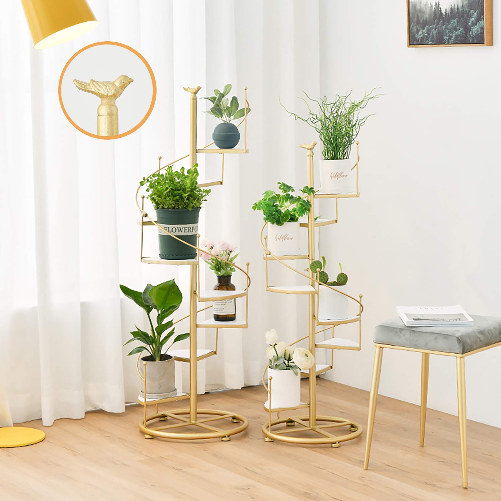 Escalera en espiral de hierro para plantas, soporte giratorio para macetas, estilo nórdico, decoración del hogar para patio, jardín y sala de estar.