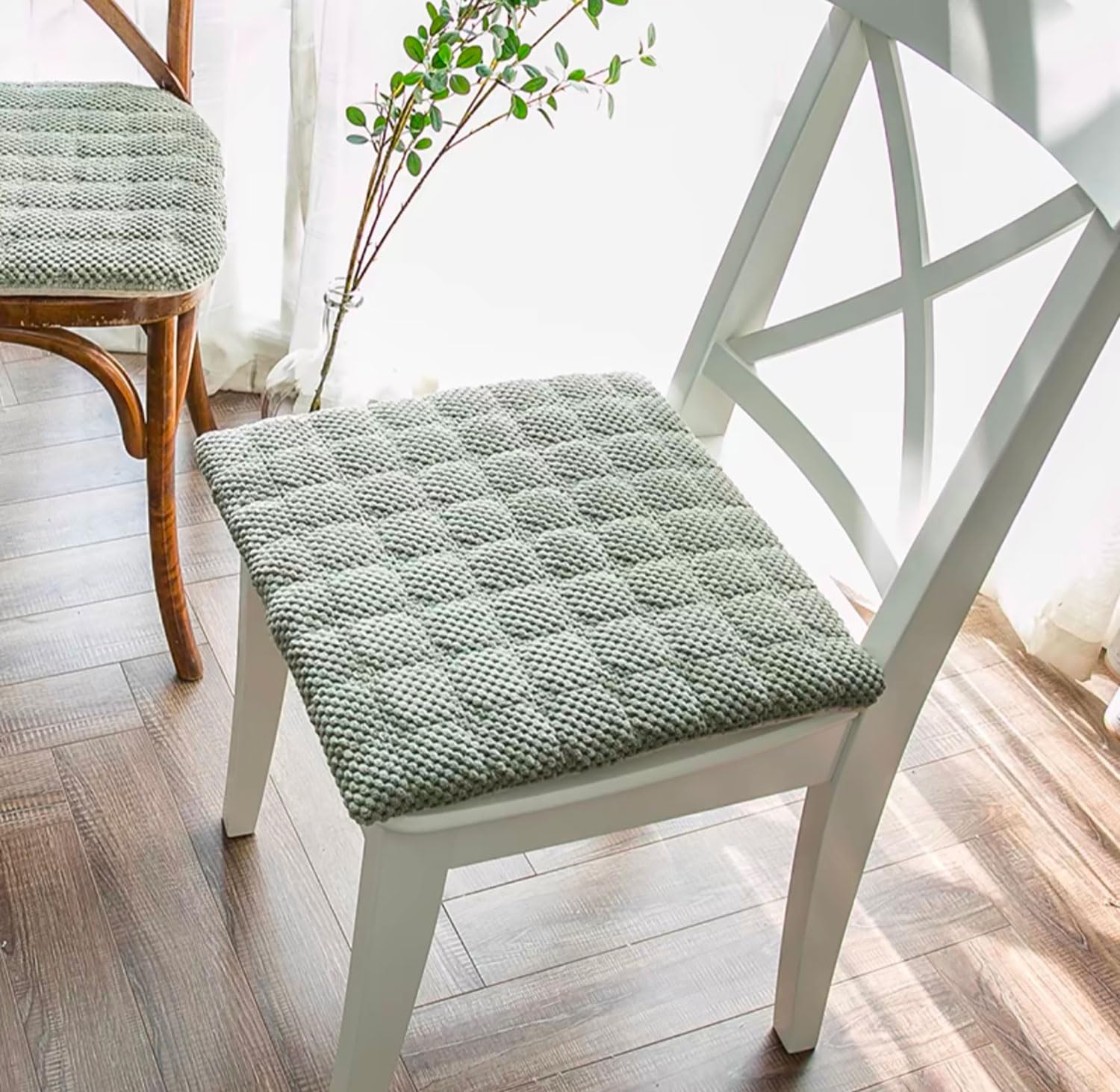 MGEMJMJ Chair Cushions With Ties, Chair Pad For Kitchen Chair With Removable Cover, Non Slip Seat Cushions For Dining Chair, Durable Chair Pads Washable(Size:50x50cm(20x20inch),Color:green)