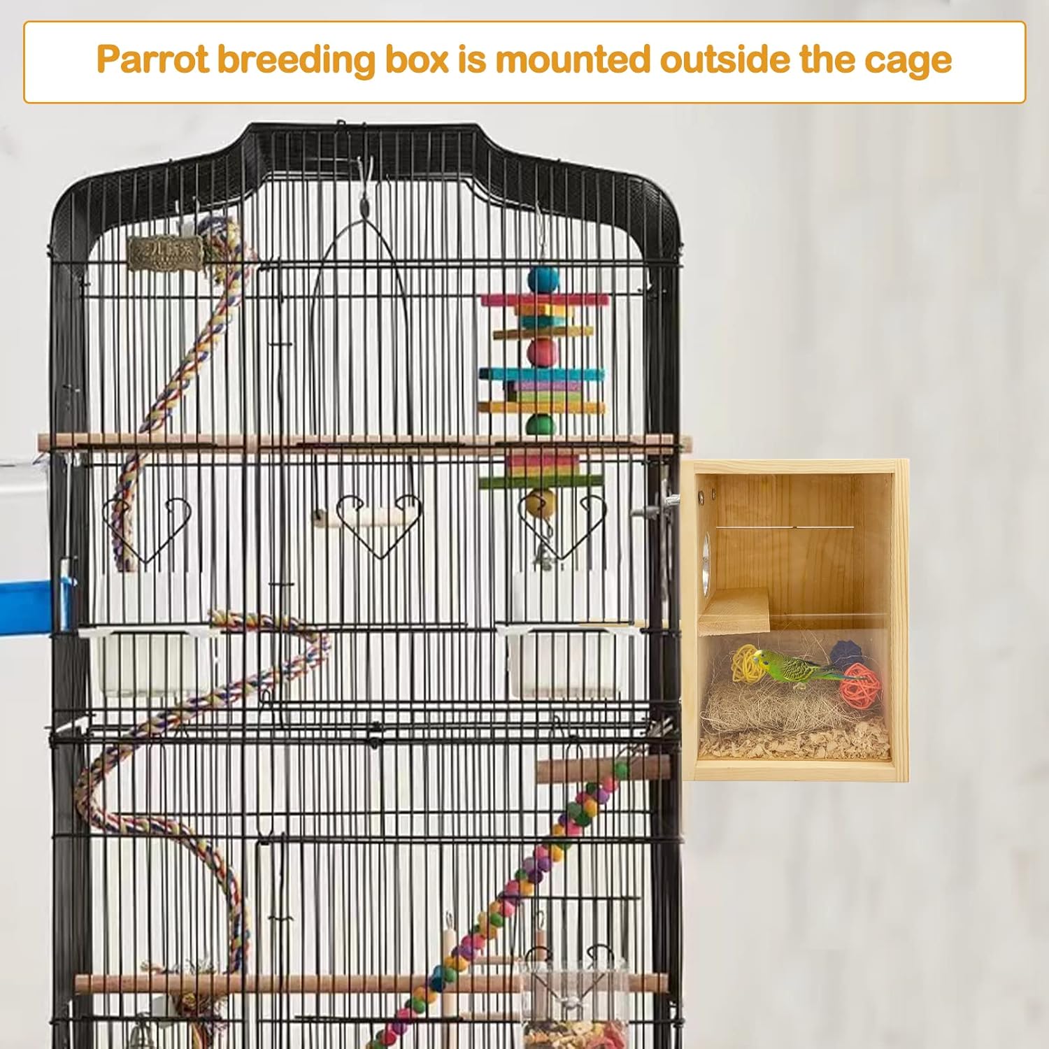 BNOSDM Parakeet Nesting Box Transparent Bird Breeding Nest Boxes Natural Wood Bird Cage House with Coconut Fiber for Small Conure Lovebirds Finch Parrot Canary