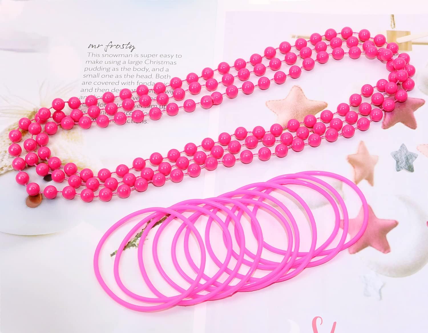 PENTA ANGEL 80s 90s Party Costume Accessory 59" Retro Plastic Beaded Necklace with Silicone Jelly Bracelets for Women