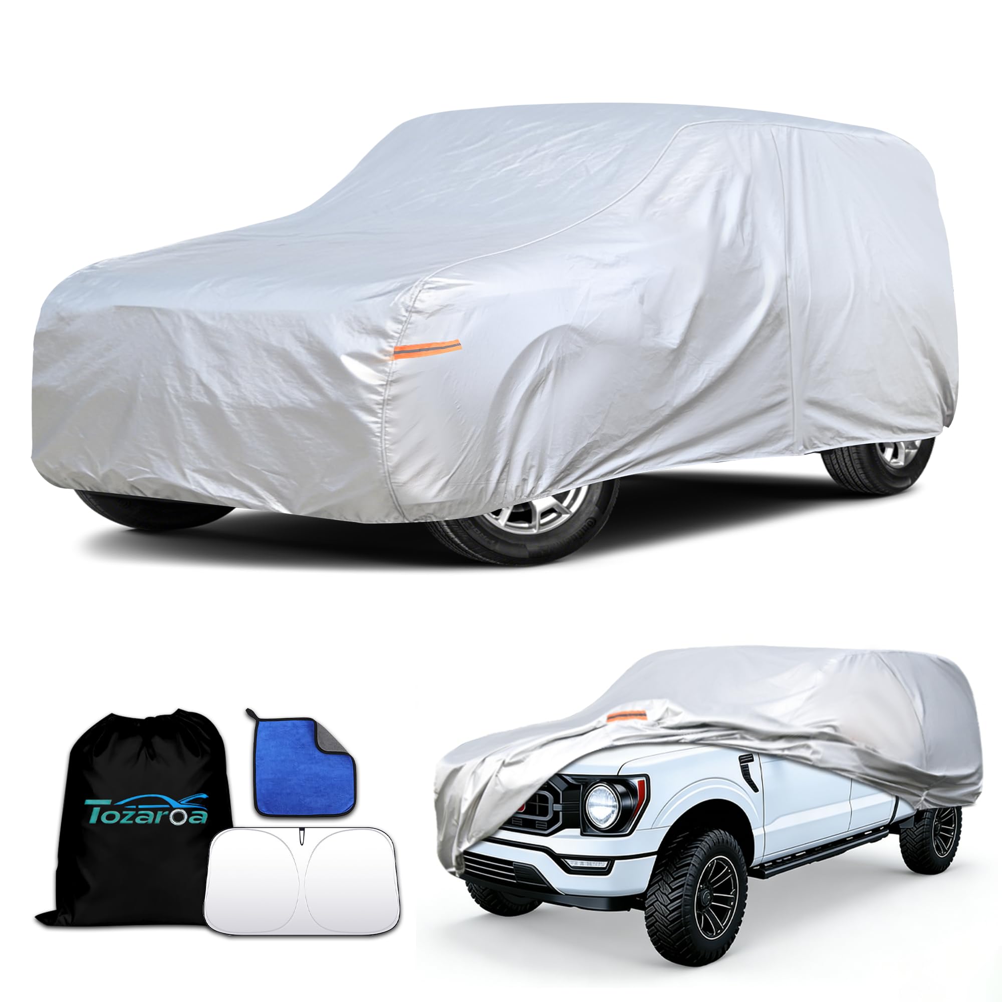 Car Cover Waterproof All-Weather,Heavy-Duty Outdoor Full Exterior Automobiles Snow Cover for SUV 181-190 inch,with Sun Visor,Anti-Scratch Cotton Lining & Zippered,Towel&Storage Bag — view 13