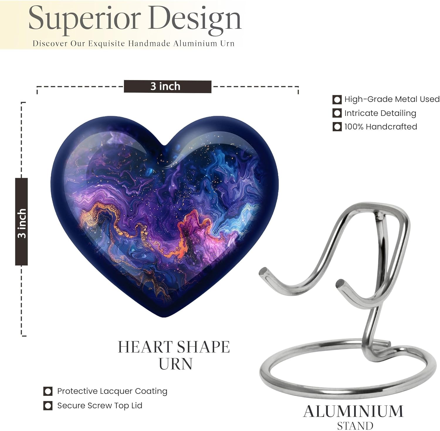 Celestial Nebula Urn for Ashes for Women, Urns for Ashes Adult Male, Heart Urn, Cremation Urns for Human, Funeral Cremation Keepsake (Size - 3 Inch, 1 Pcs)