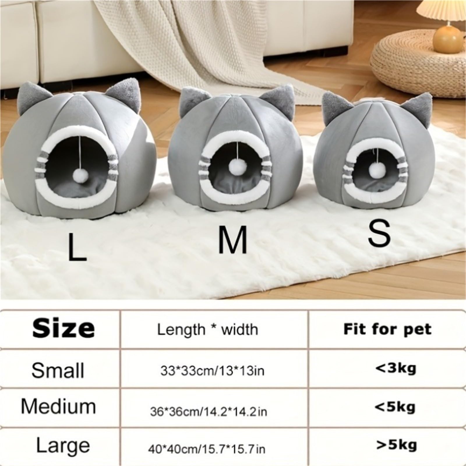 Letto for tenda for animali domestici in grotta dei cartoni animati | Morbido cuscino for divano, grotta chiusa a forma di cartone animato for il riposo di animali(Light Grey,M)
