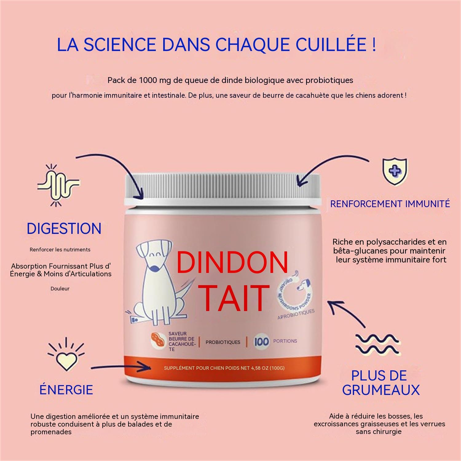Cure Immunité Probiotique+ Chien – Complément Alimentaire Vétérinaire – Digestion, Flore Intestinale & Vitalité – Saveur Bacon – Poudre à Saupoudrer sur Croquettes