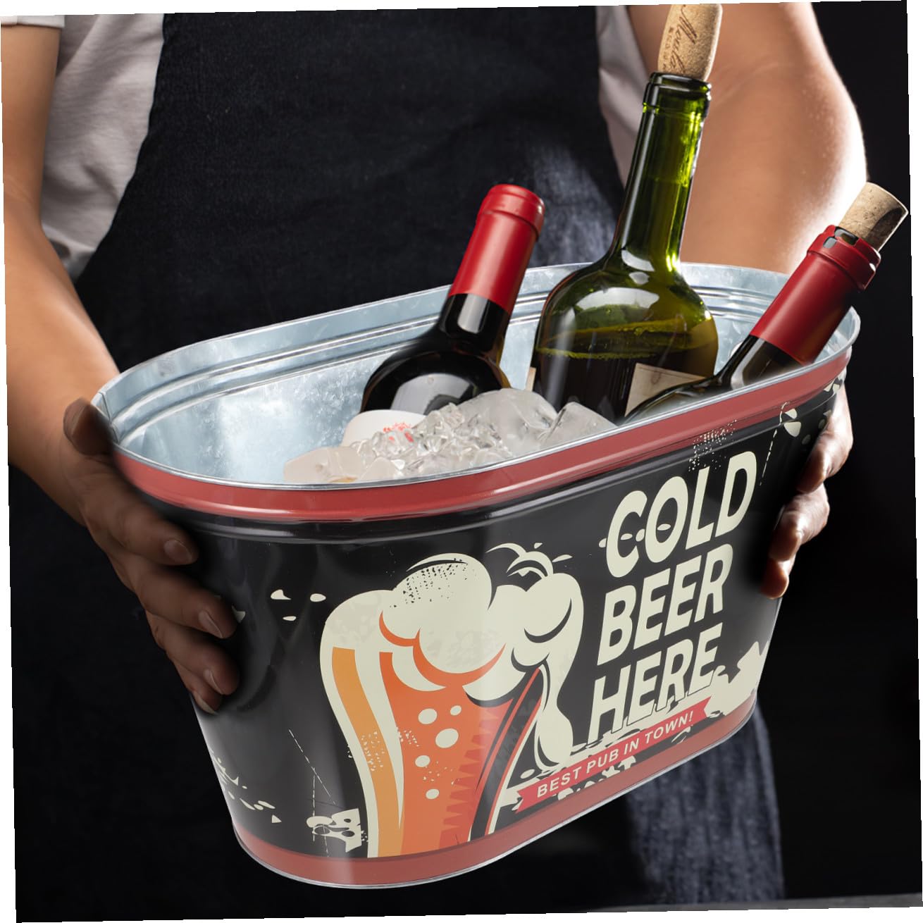 Cubo de Hielo de Metal con Asa, Cubo de Hielo Ovalado sin Rebabas, Compacto y Resistente para Enfriar Bebidas en Camping y Barbacoas