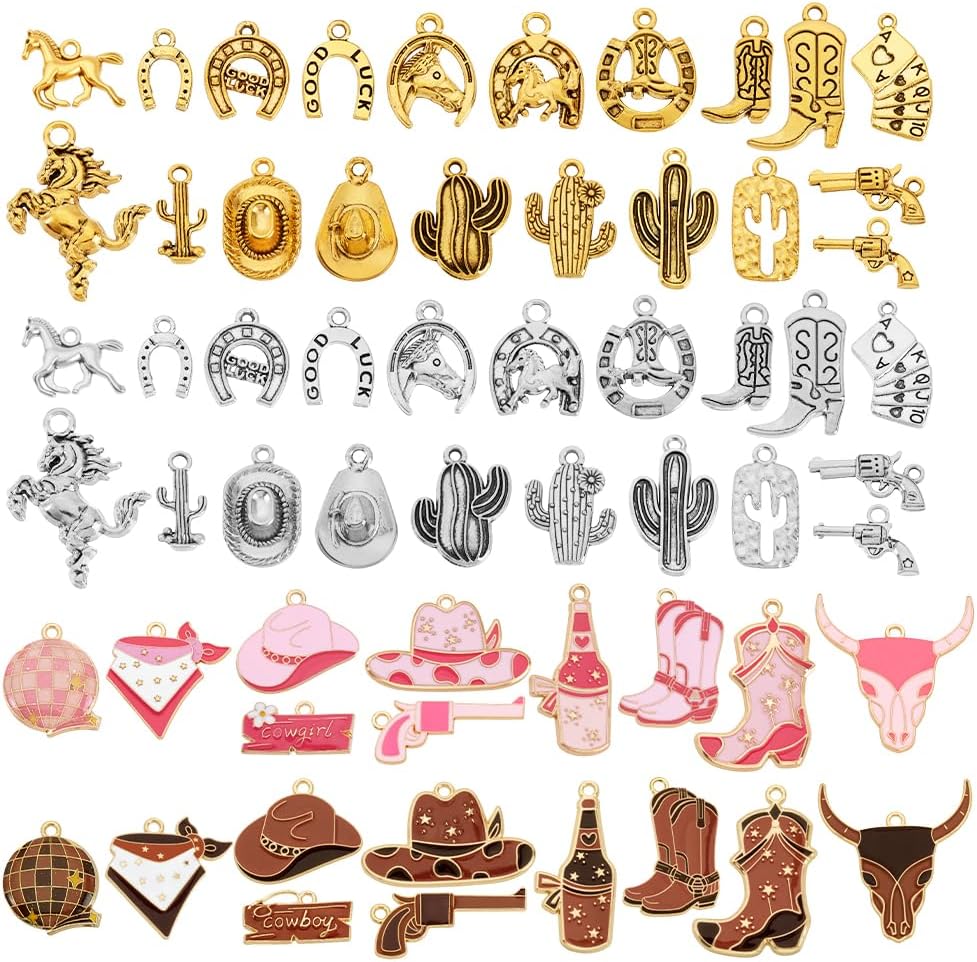 PH PandaHall 60pcs 3 Colors Western Cowboy Charms Boot Charms for Cow Boots, Alloy Enamel Country Charm for Bracelets, Jewelry Making Earring Necklace DIY Crafts Birthday Xmas Gift