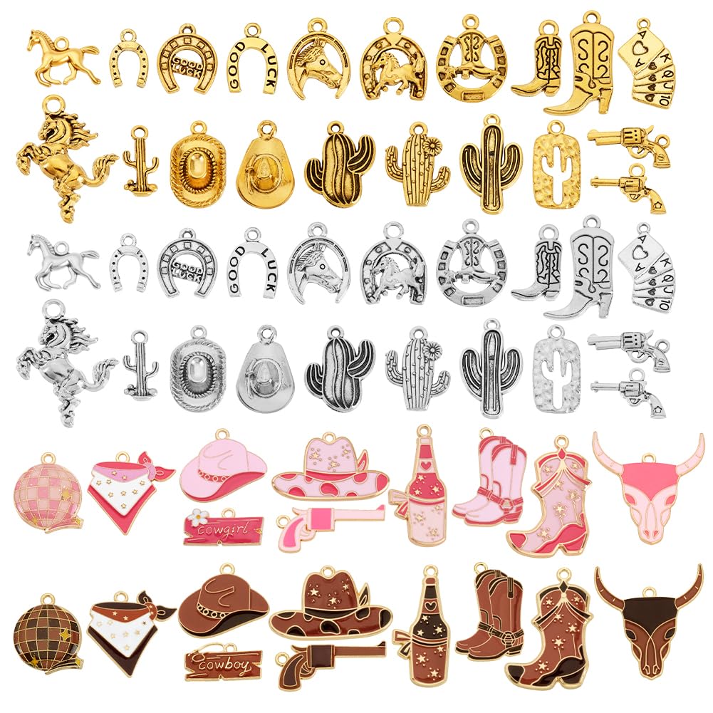PH PandaHall 60pcs 3 Colours Western Cowboy Charms Boot Charms for Cowgirl Boots, Alloy Enamel Country Charm for Bracelets, Jewellery Making Earring Necklace DIY Crafts Birthday Xmas Gift