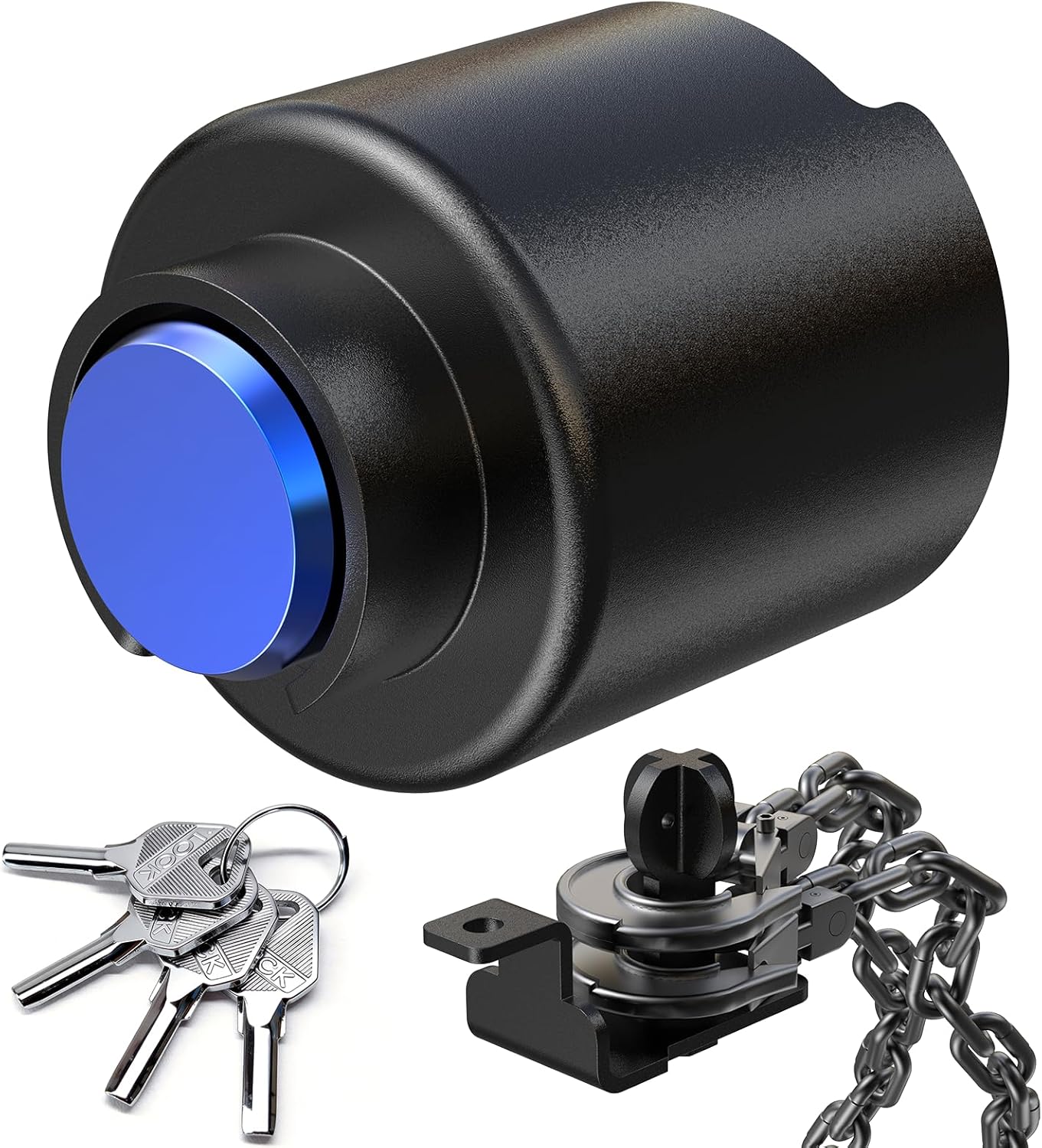 Fookoo Heavy Duty Trailer Lock Fits 2 5/16" Couplers Anti-Theft Ball Hitch Lock Safety Chains Pry-Resistant Tongue Lock Secure for RV, Camper, Boat, ATV, Dump, Cargo, Flatbed, Utility Trailers - Blue