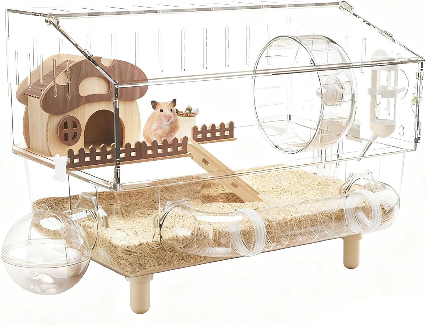 Käfige für Hamster, Gehege mit Doppelschicht-Laufrad – großer Hamsterkäfig für Liebhaber von Kleintieren für Heim- und Innenreisen, Einstreu, Spielen und Bewegung