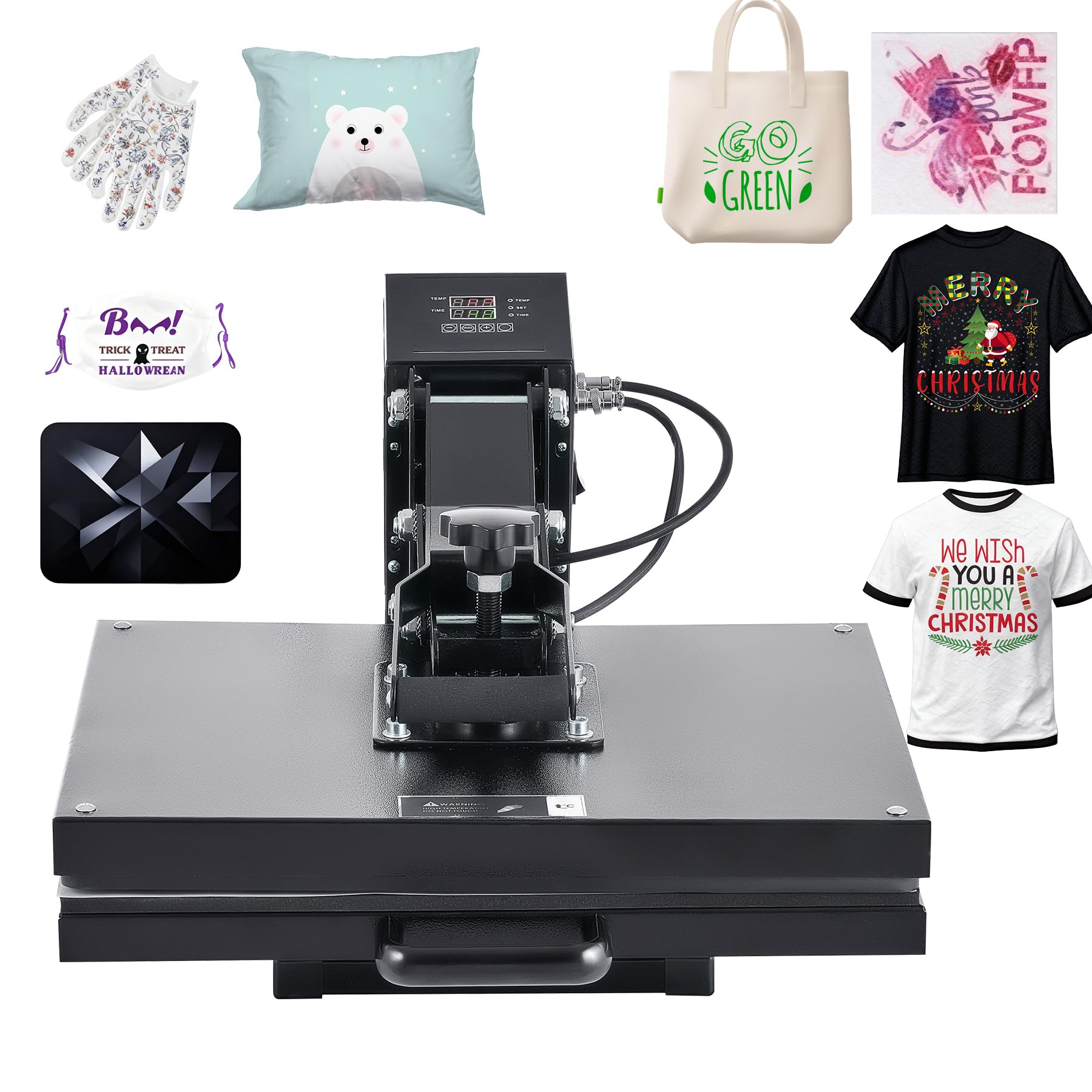 CREWORKS 40x50cm Transferpresse 2000W Heißpresse mit Doppelanzeige, Industrielle Flachbett-Heizpresse für T-Shirts DIY Sublimation, Große Druckfläche & Automatische Abschaltung, Schwarz