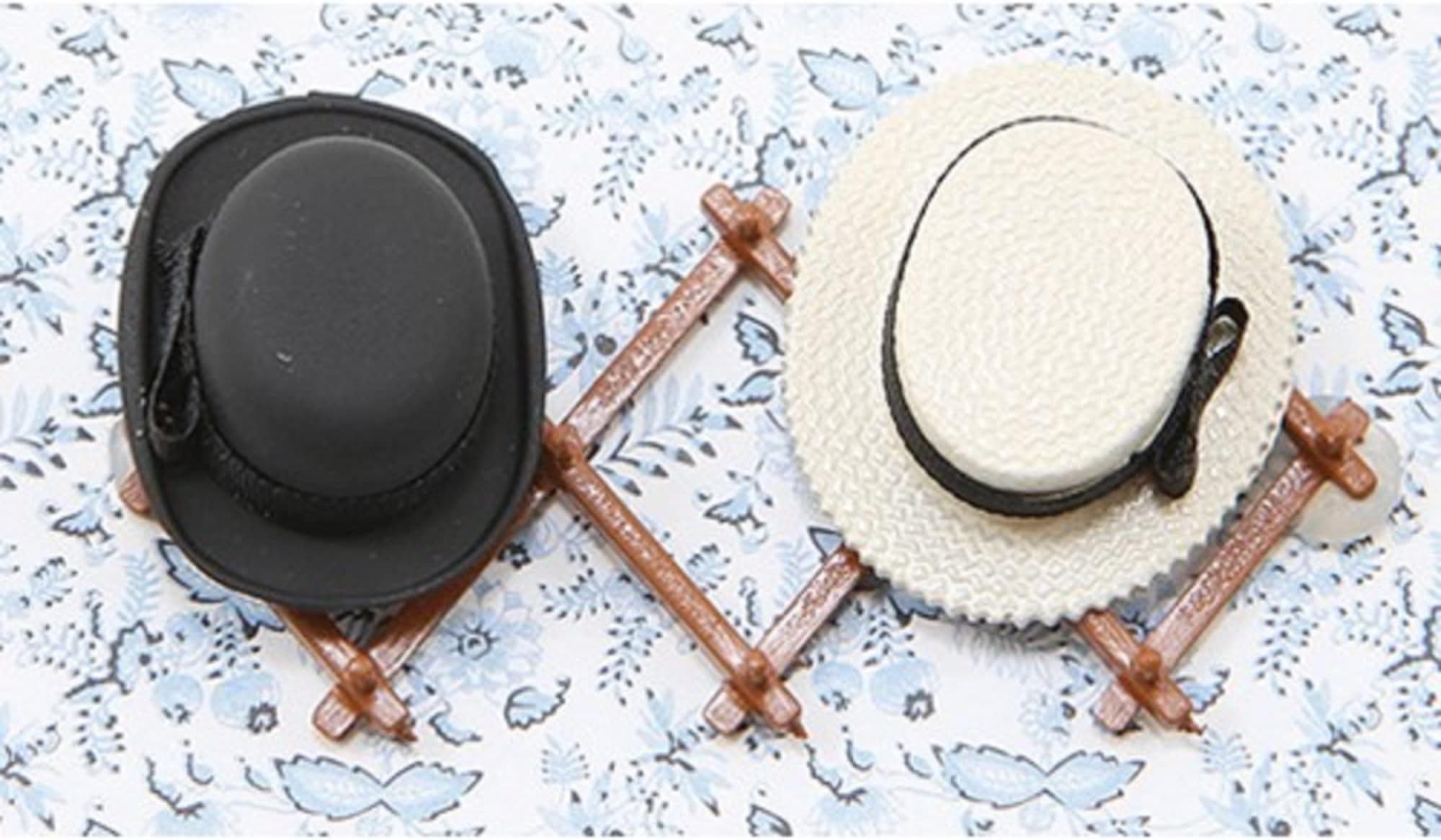 Dollhouse Miniature Chrysnbon Hat Rack with 2 Hats