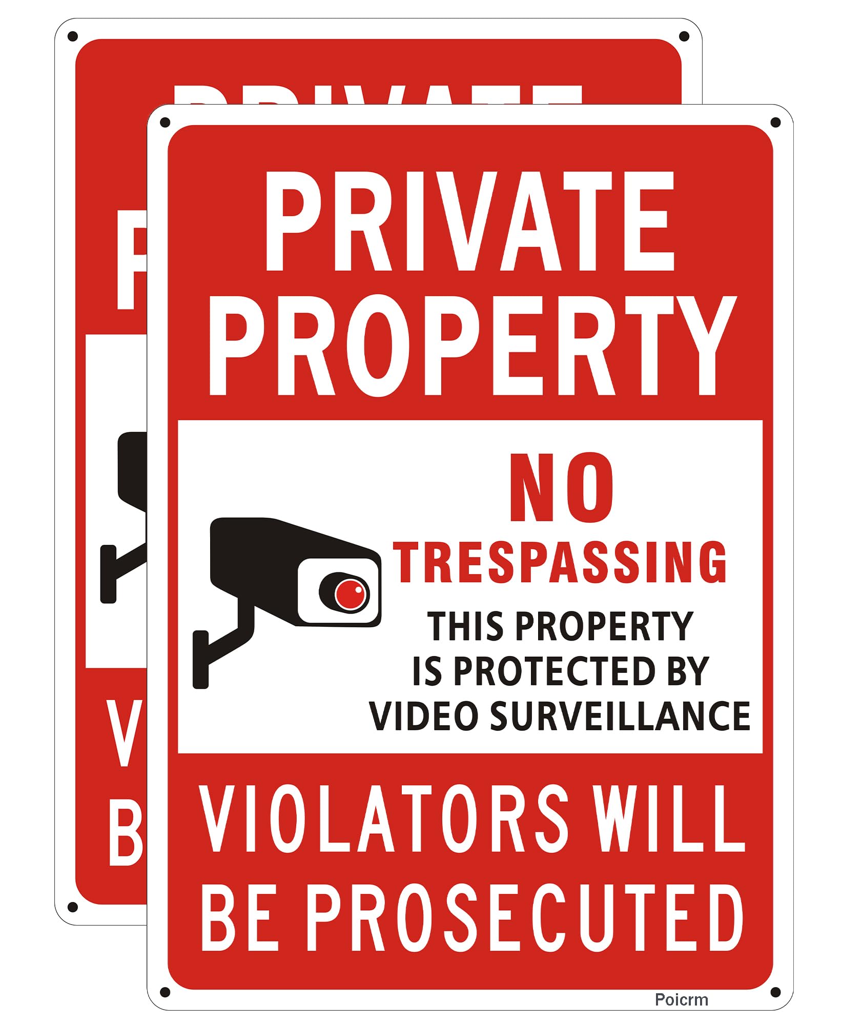 (2 Pack) Large Private Property No Trespassing Sign,No Soliciting Sign,14"x 10" .04" Metal Heavy Duty Aluminum Sign,UV Ink Printing；Fade Resistant，Rust Free Aluminum-UV Protected and Weatherproof.