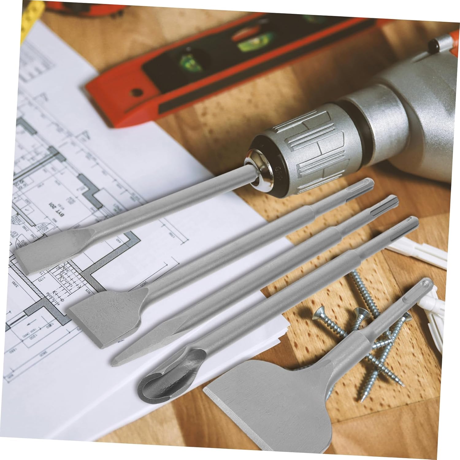 5pcs Set Concrete Chisel Set Precision Tile Remover Tool for Cement Brick and Stone Includes Wide Flat Pointed and U Shaped Chrome Construction Portable and Versatile Design