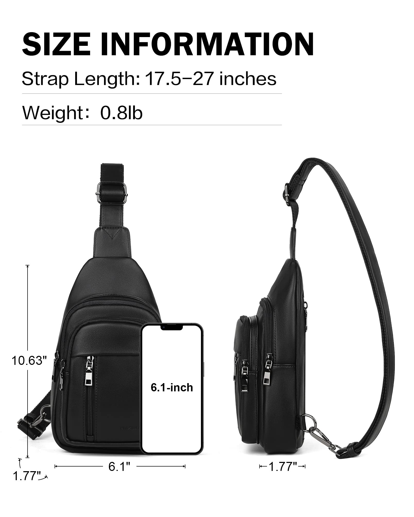 MASINTOR Sling Bag for Women - Crossbody Bags Fanny Pack with Vegan Leather - Adjustable Sling Backack for Travel Pure Black