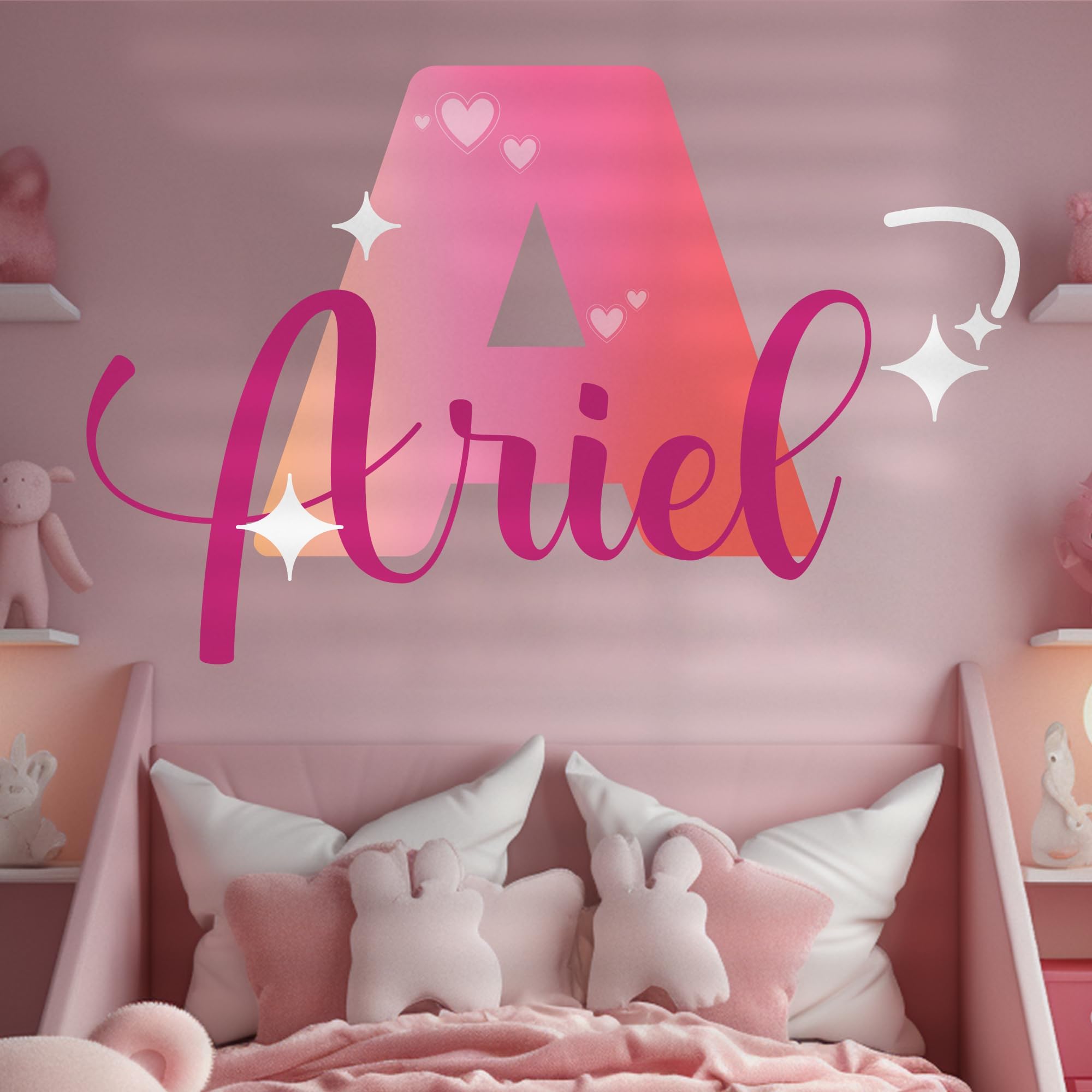 Custom Stickers Name & Initial for Pink Room Decor I Heart Wall Decal for Girl Bedroom Decor I Personalized Wall Decal for Little Girl Room Decor I Multiple Size Options (F. Hearts)