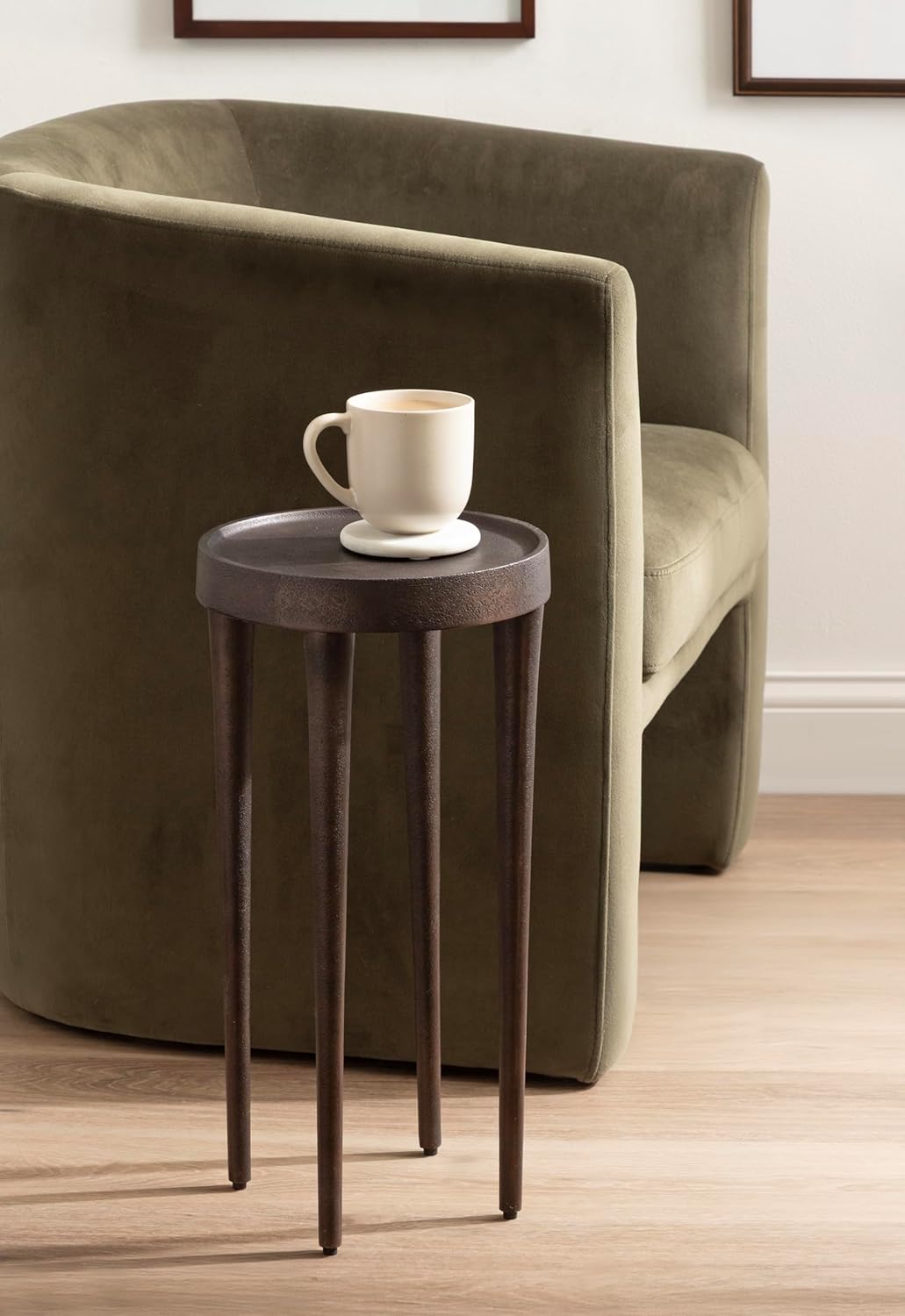 Kate and Laurel Rava Modern Metal Round Drink Table, 10 x 10 x 21, Bronze, Cast Aluminum Accent Table for Use as Indoor Plant Stand or Living Room Decor Piece