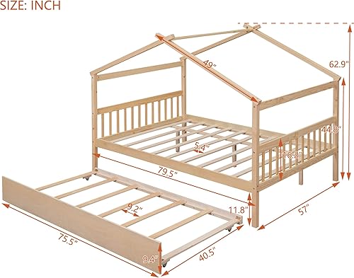 Miniatura 171 de Merax Cama de madera de tamaño individual con dos cajones, marco de cama de madera con techo para niños, adolescentes, niños o niñas, gris