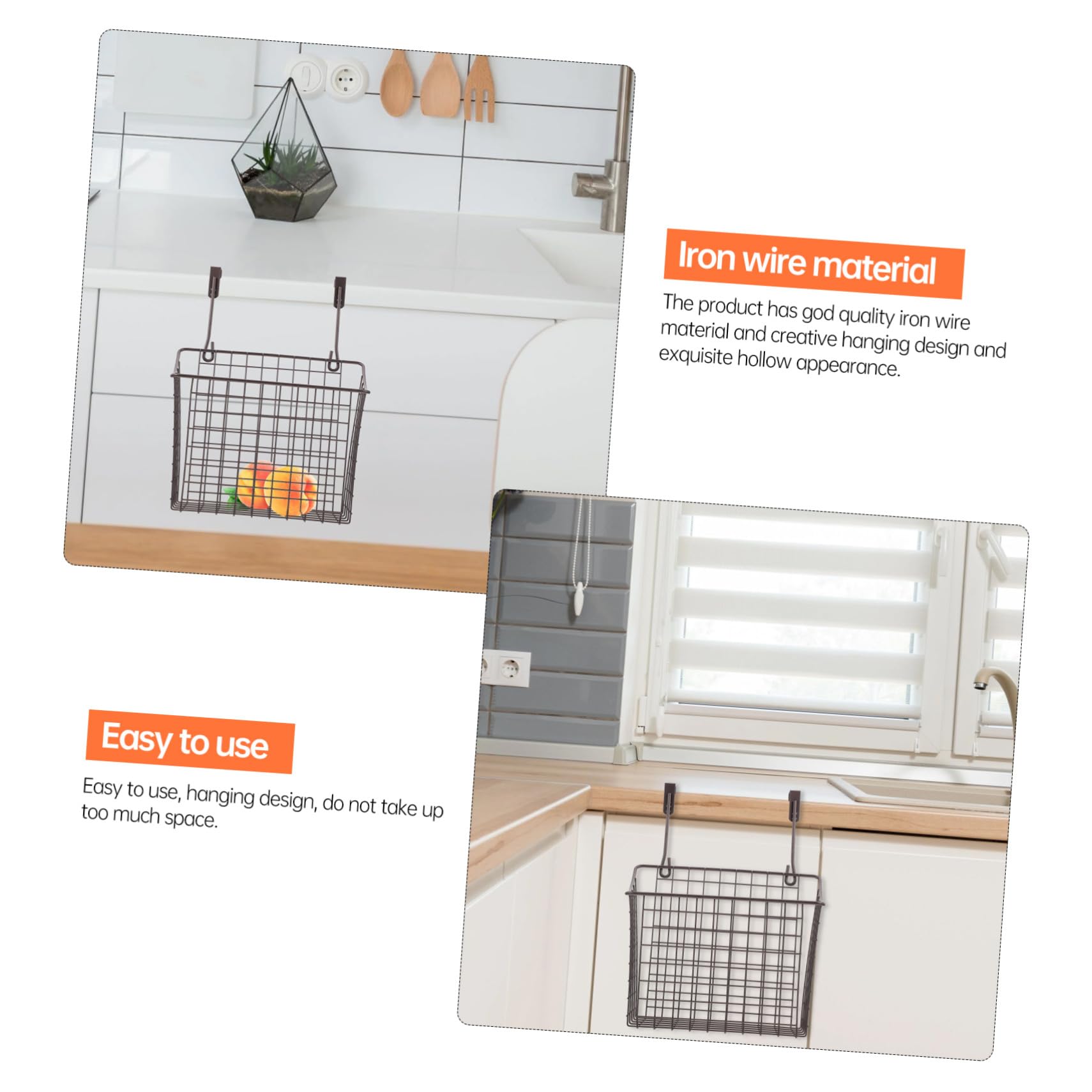 POPETPOP Cesta de Almacenamiento Colgante para Cocina en Hierro Negro, Estante Organizador Ahorrador de Espacio Diseño Elegante y Apariencia Simple para Hogar