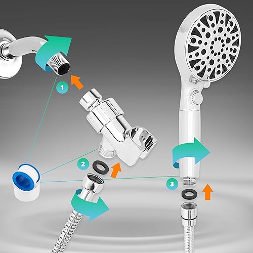 Miniatura 9 de HYLER Cabezal de ducha de mano de alta presión con filtro de 15 etapas (filtro adicional, manguera de 6 pies, 2.5 GPM) - 8 pulverizadores y 1 modo