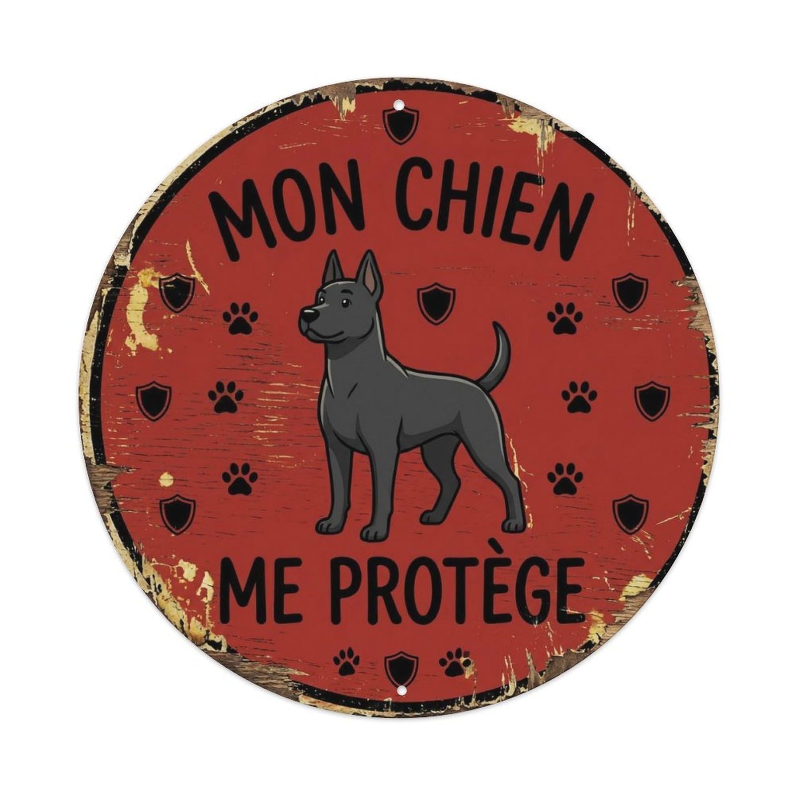 Dog Guardian Round Wall Hanging Metal Tin Sign