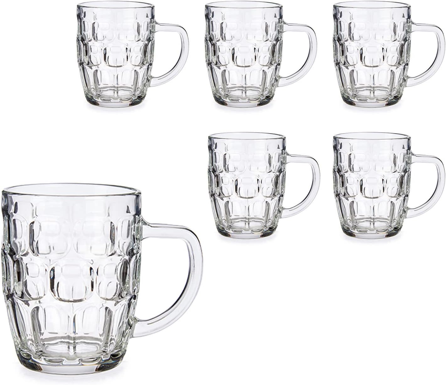 Set of 6 Beer Dimpled Mugs Beer Tankards with Handle 17.5 oz ( 520ml