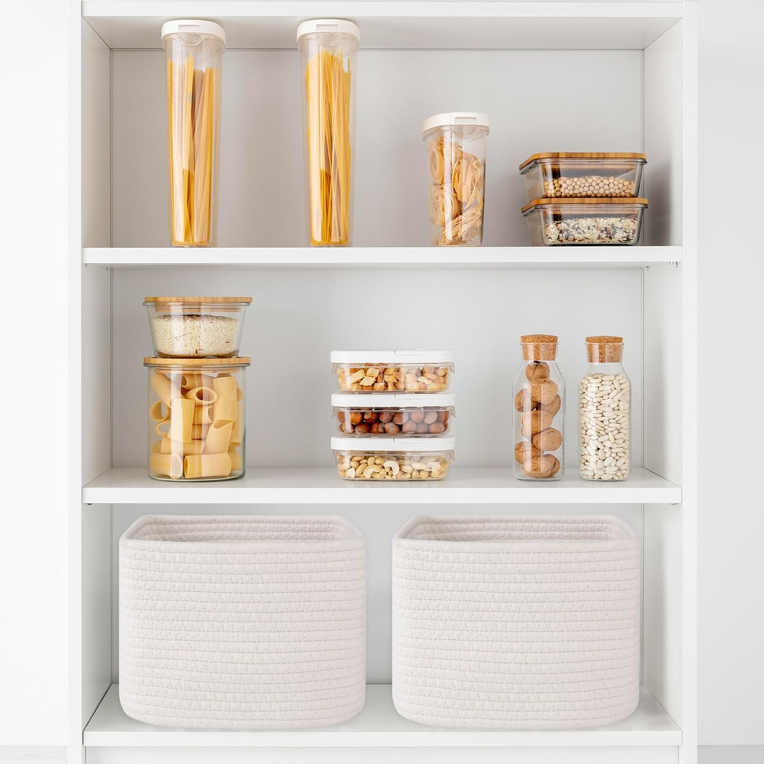 OIAHOMY 9”x9”x7” Storage Cubes, Cotton Rope Woven Baskets for Organizing, Cube Storage Bin, Small Gift Basket for Shelf, 3-Pack, White - Image 6