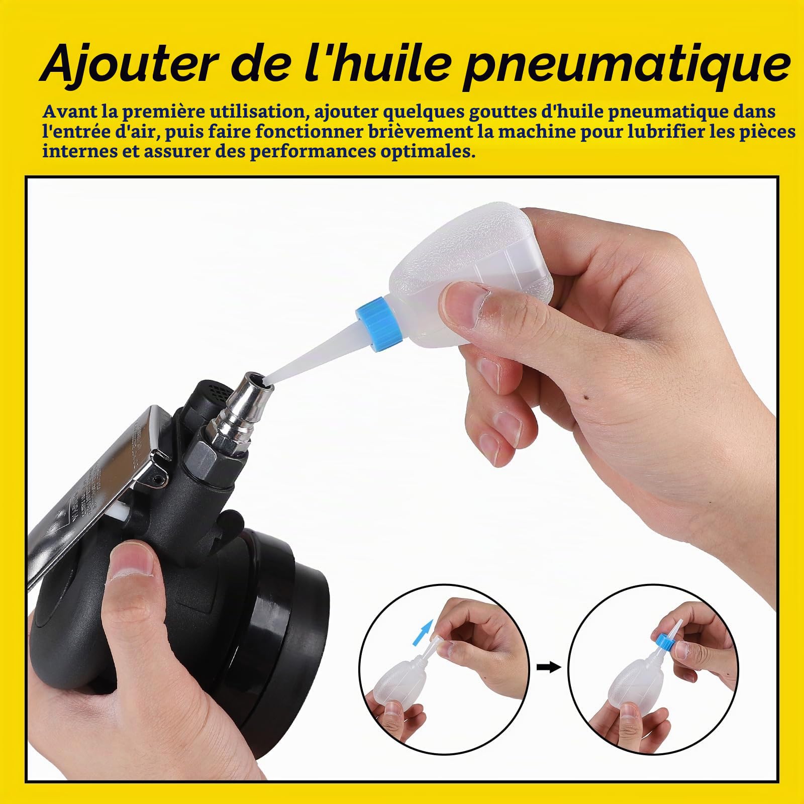SWAWIS 75mm Ponceuse Excentrique à Air Comprimé, 12000RPM, Excentricité 5 mm, Accessoires Complets, Polisseuse Pneumatique pour Poncer et Polir les Surfaces Automobiles en Bois et en Métal