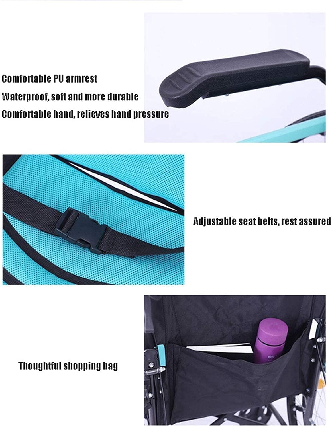 BKEKM Silla de Ruedas Silla de Ruedas Plegable Liviana con reposapiés abatible extraíble y Respaldo ergonómico Silla de Ruedas portátil para Adultos Carga 220 LB Cómodo