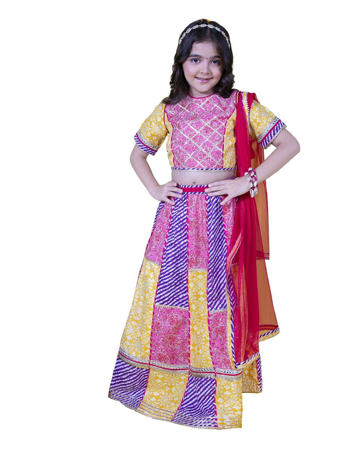 Naughty Ninos Lehenga & Dupatta z nadrukiem gotowa do noszenia bluzka dla dziewczynek w wieku 3-15 lat