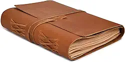 LEATHER VILLAGE Diário encadernado de couro de papel pautado - 260 páginas, marrom marrom, 15 x 10 centímetros (A6) - Livro das sombras - caderno de anotações, diário de viagem para mulheres/homens