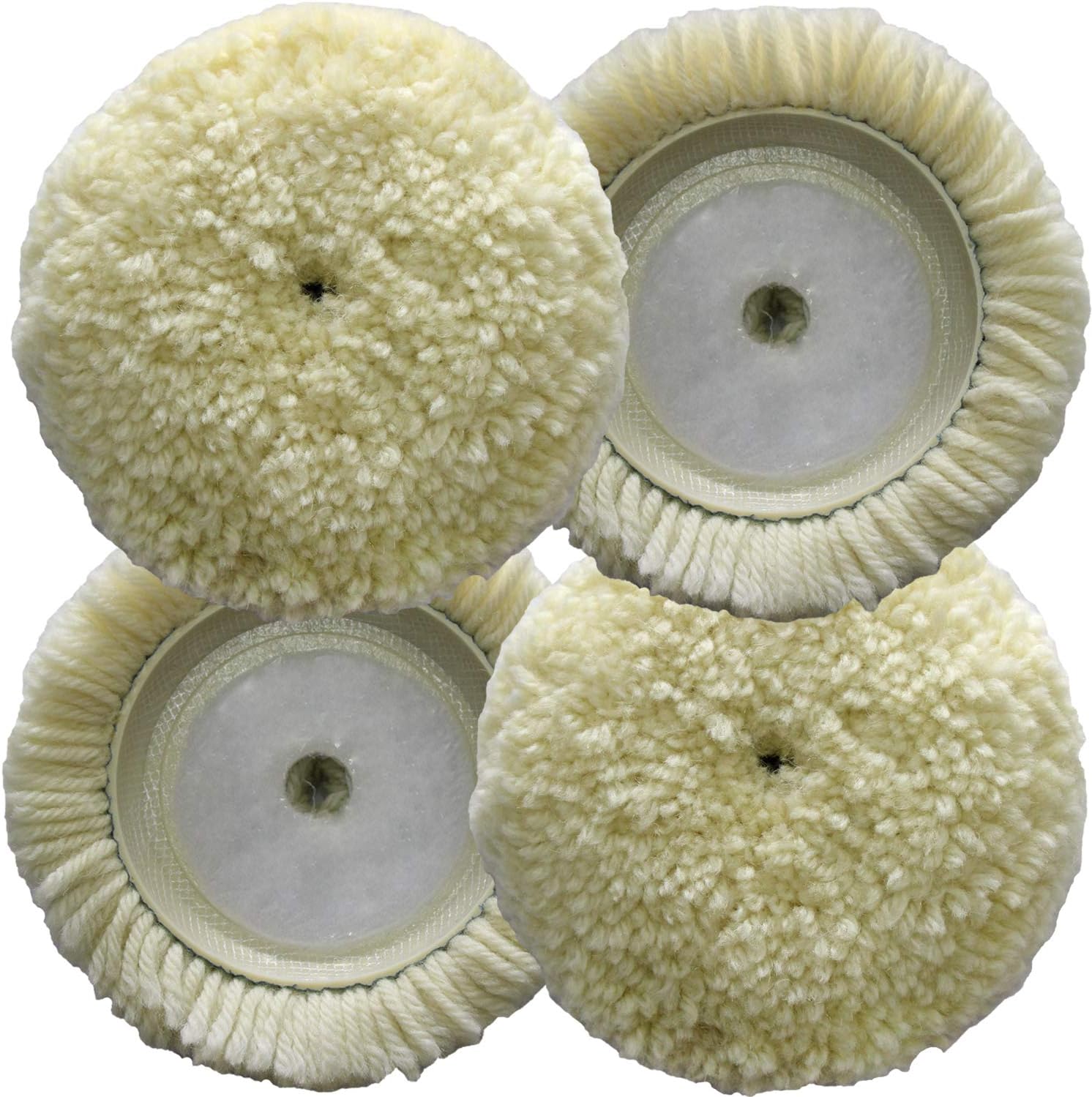 Polishing Pad Buffing Pads Kit 4PCS 4inch 100% Natural Wool Hook & Loop Grip Buffing Pad for Compound Cutting & Polishing for Car Polishing Motorcycle Machine Refrigerator Furniture Cabinets etc