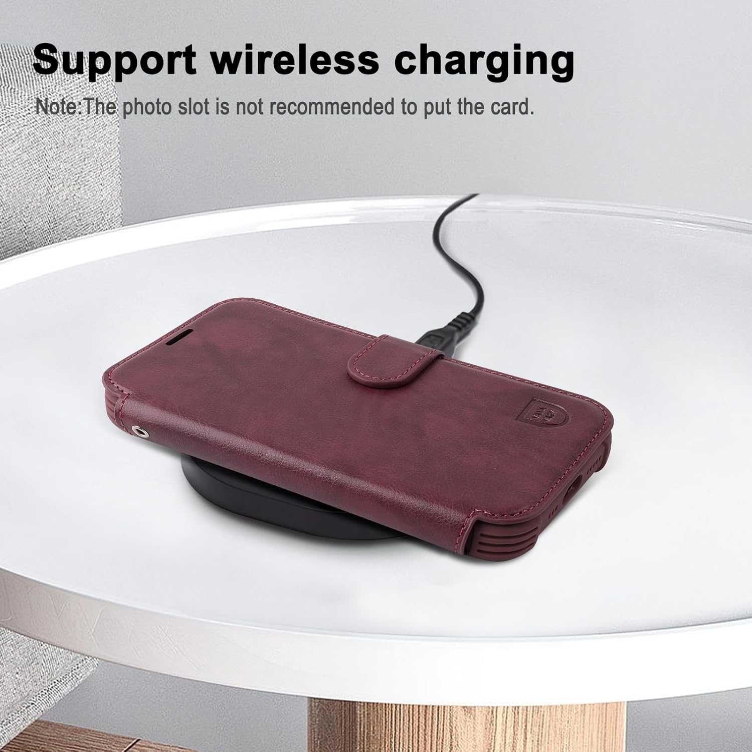 VANAVAGY Compatible for iPhone 14 Pro Max Wallet Case for Women Men, PU Leather Flip Cover with Wrist Strap for Wireless Charging with RFID Blocking Card Holder Screen Protector,Burgundy