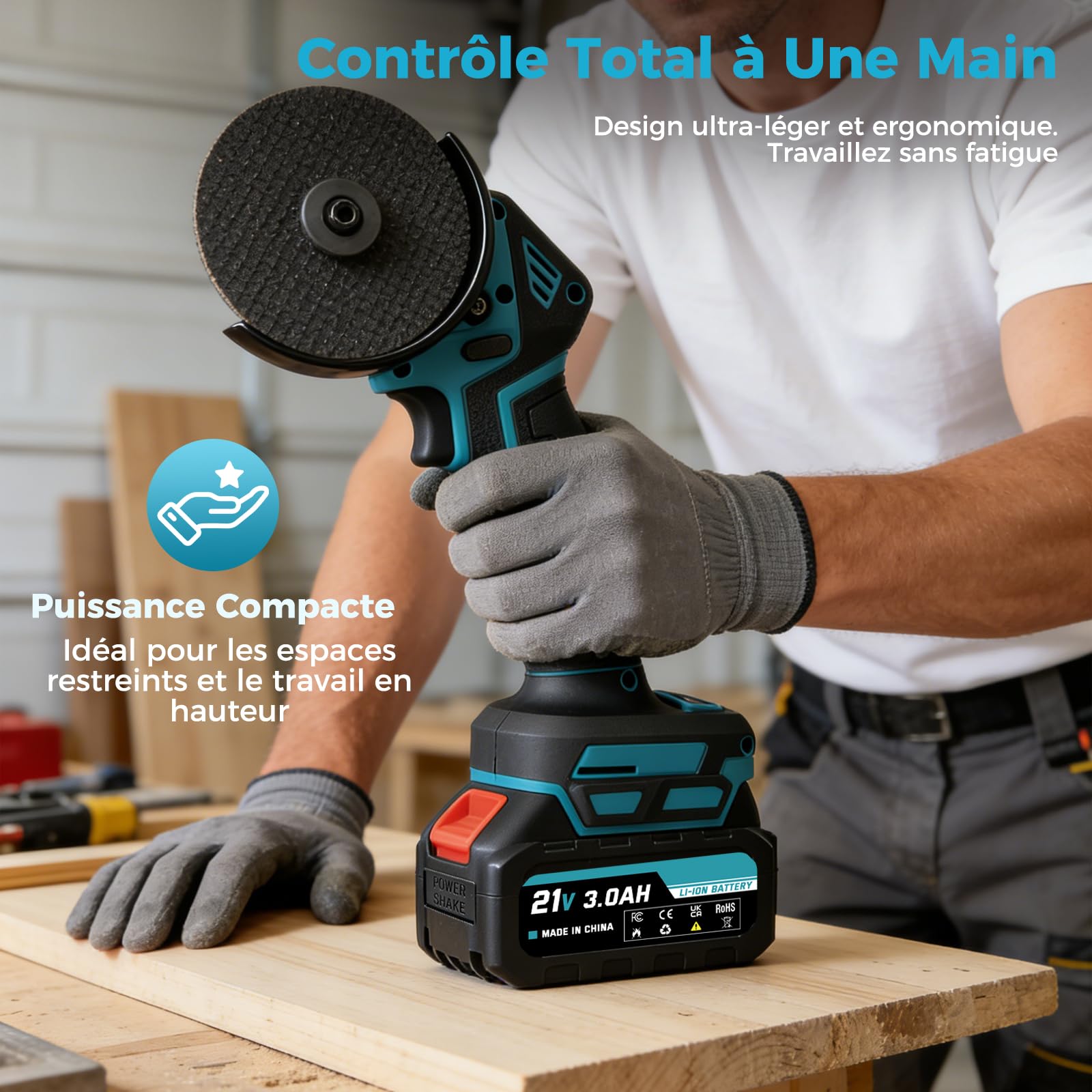 Bostar Mini Scie Circulaire & Meuleuse d'Angle sans Fil 76mm - Moteur Brushless, 2 Vitesses (8000-12000 tr/min), Coupe 0-20mm (90° Fixe), 2x Batteries 3.0Ah, Compatible avec Makita 18V LXT