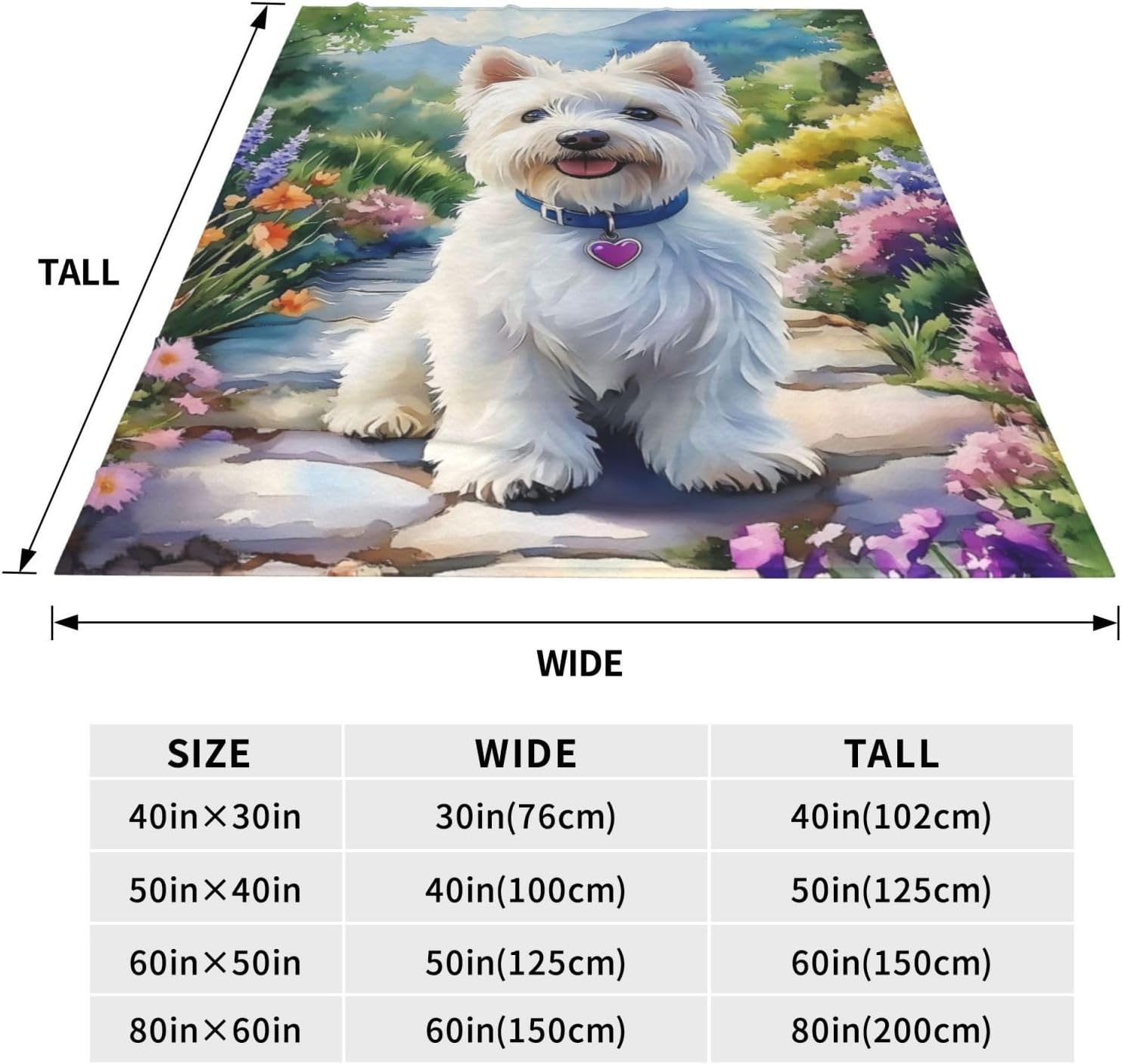 White West Highland Terrier Blanket Gifts for Kids Adults, Colorful Floral Dog Flannel Throw Blanket Warm Lightweight Cozy Plush Blankets for Couch, Bed, Travel, Living Room, Camping, Decor 60x50in