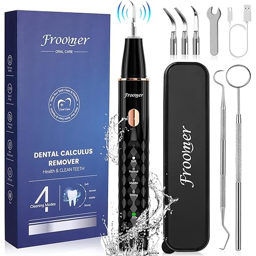 Plaque Remover for Teeth, Electric Tartar Remover for Teeth with LED Light, Tartar Tooth Remover Cleaning Tool, 4 Replaceable Heads & 4 Modes Dental Care for Teeth Cleaning