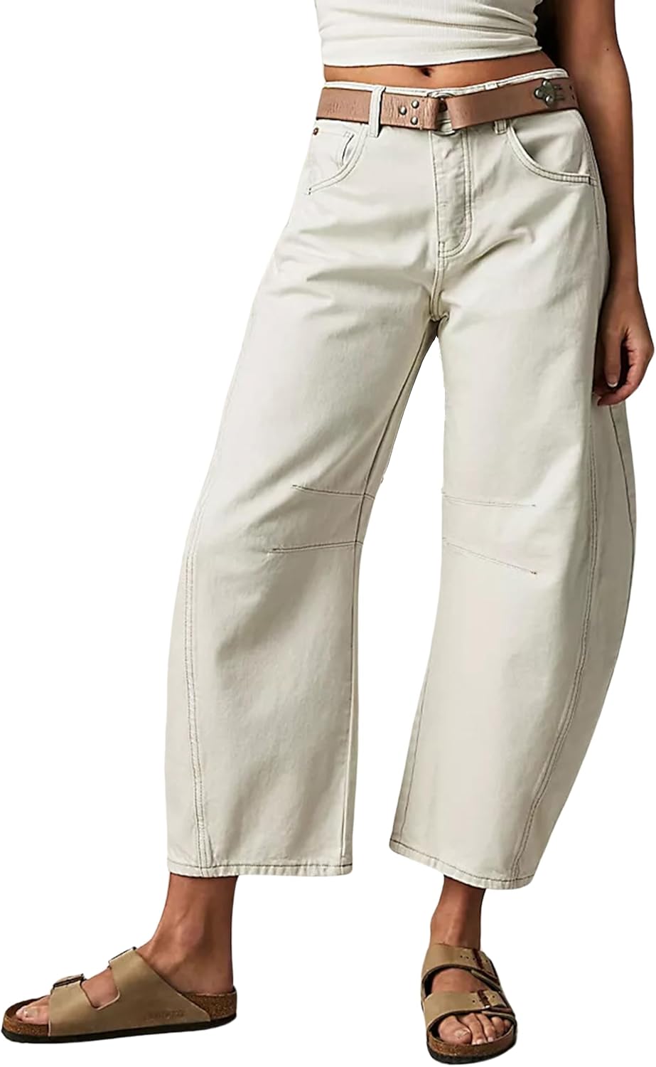 Womens Baggy Boyfriend Jeans Vintage Wide Leg Mid Rise Barrel Denim Ankle Pants Cropped Jeans,White,XX-Large