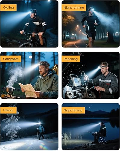 Miniatura 8 de Faro LED recargable, paquete de 2 faros con sensor de movimiento, 8 modos de luz, haz doble de 1200 lúmenes, lámpara frontal de 39 horas de duración